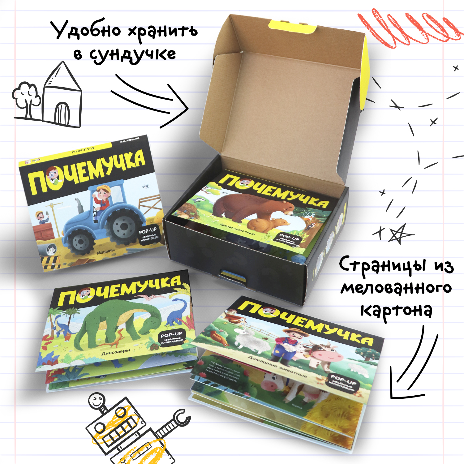 Набор энциклопедий Почемучка Malamalama 6 книг с объемными картинками - фото 3