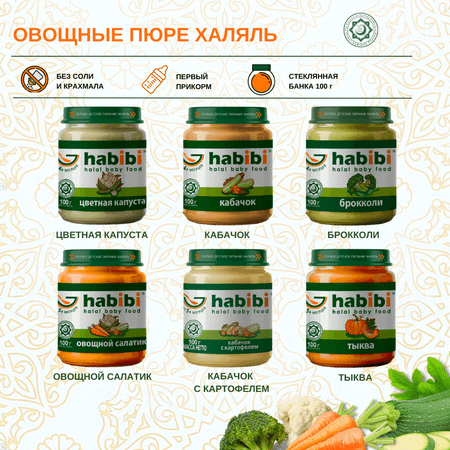 Пюре овощное Халяль Habibi Кабачок с картофелем упаковка 6 шт по 100 г