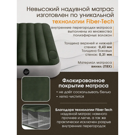 Матрас надувной Intex 99 cm x 1.91 m x 25 cm / Со встроенным ножным насосом