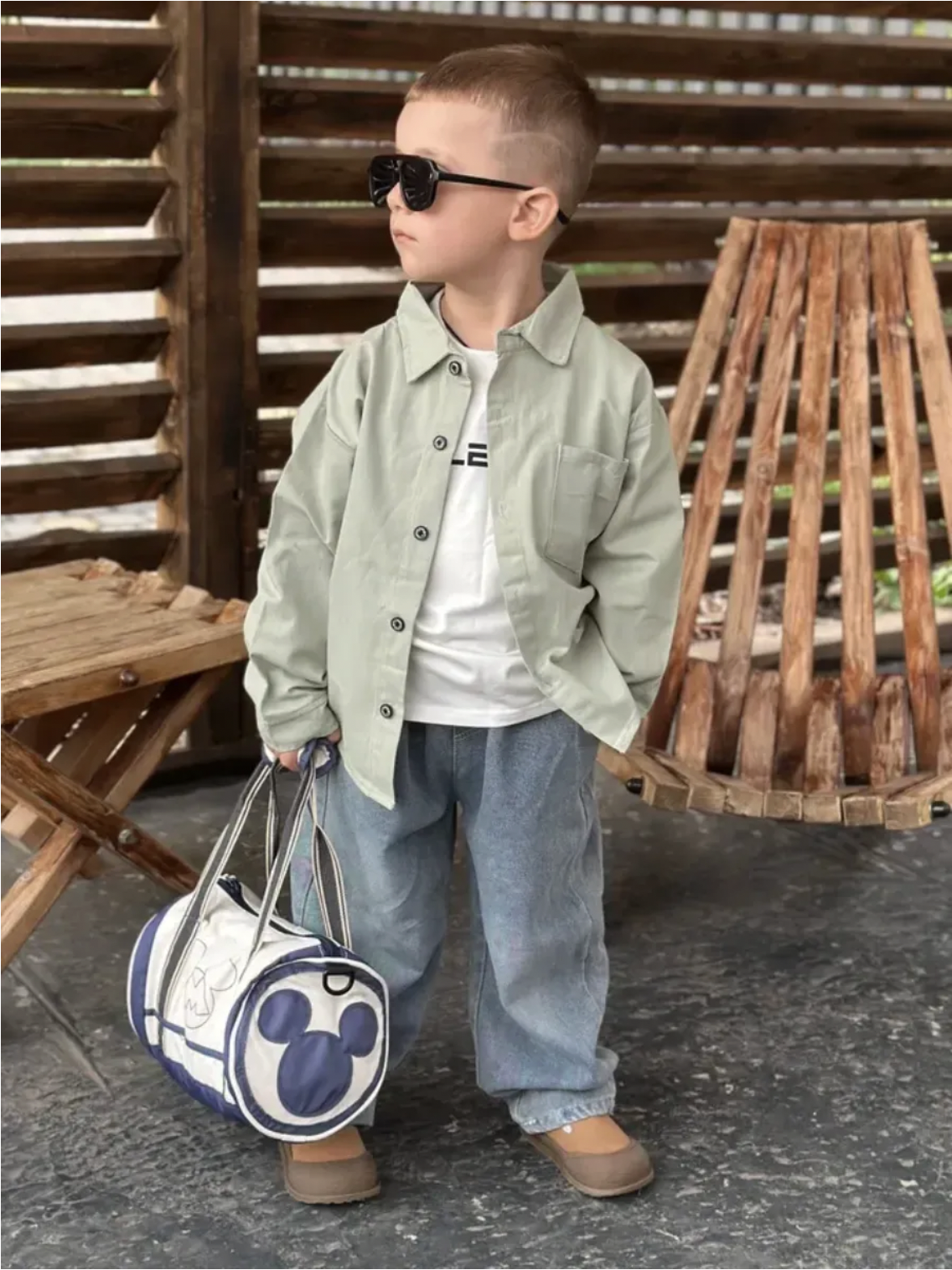 Костюм Everforkids тройка рубашка зеленая с джинсами - фото 3