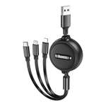 USB кабель hoco X75 Lightning 8-pin/MicroUSB/Type-C 3в1 1м рулетка TPE Черный