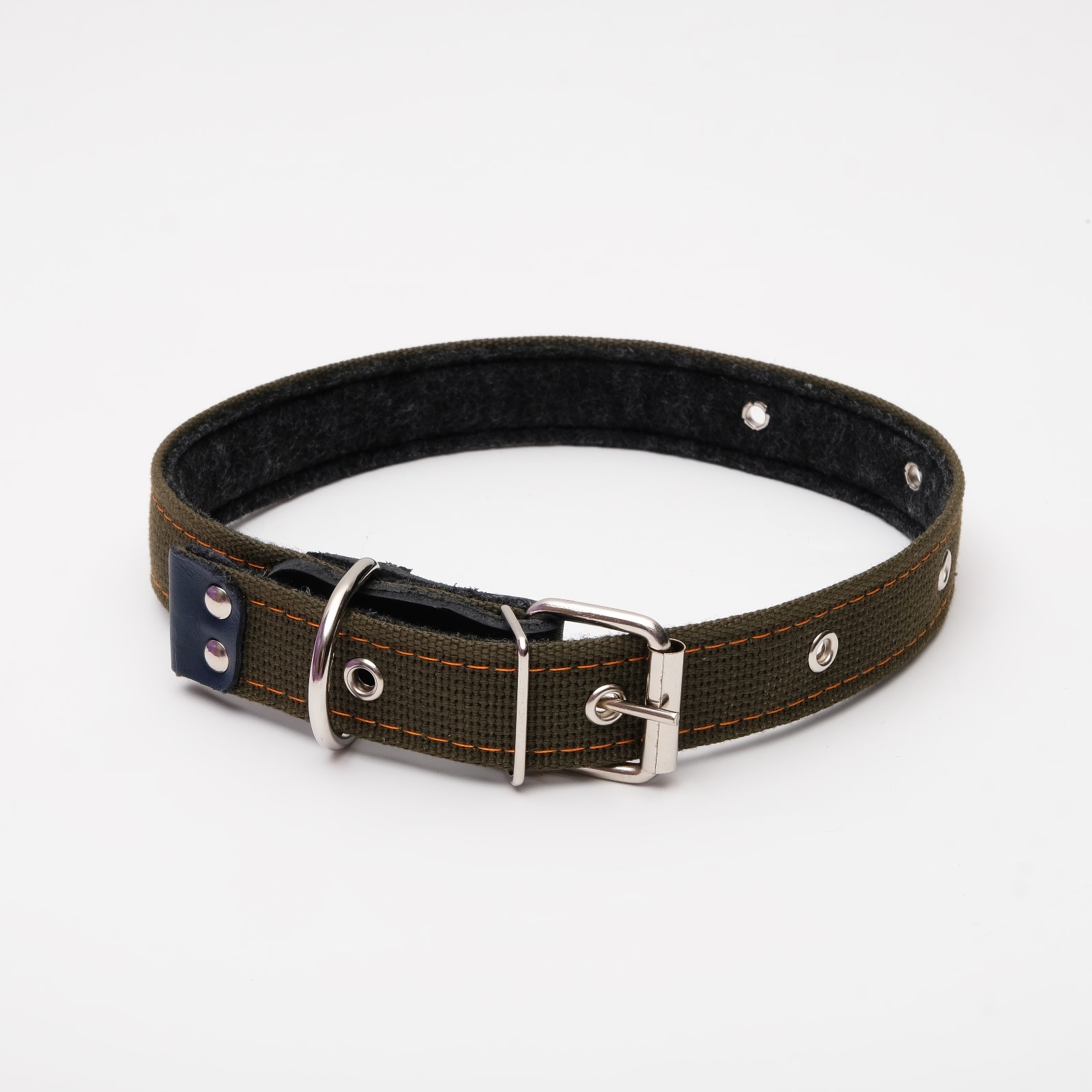 Ошейник Пижон брезентовый на фетре 64х3 см ОШ 30-55 см тёмно-зелёный - фото 1