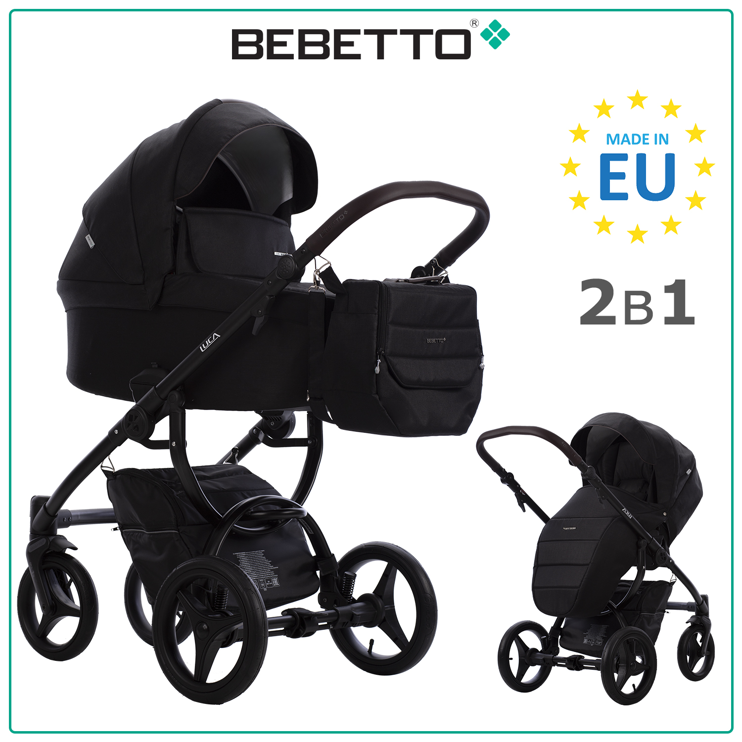 Коляска 2в1 Bebetto Luca черный - фото 1