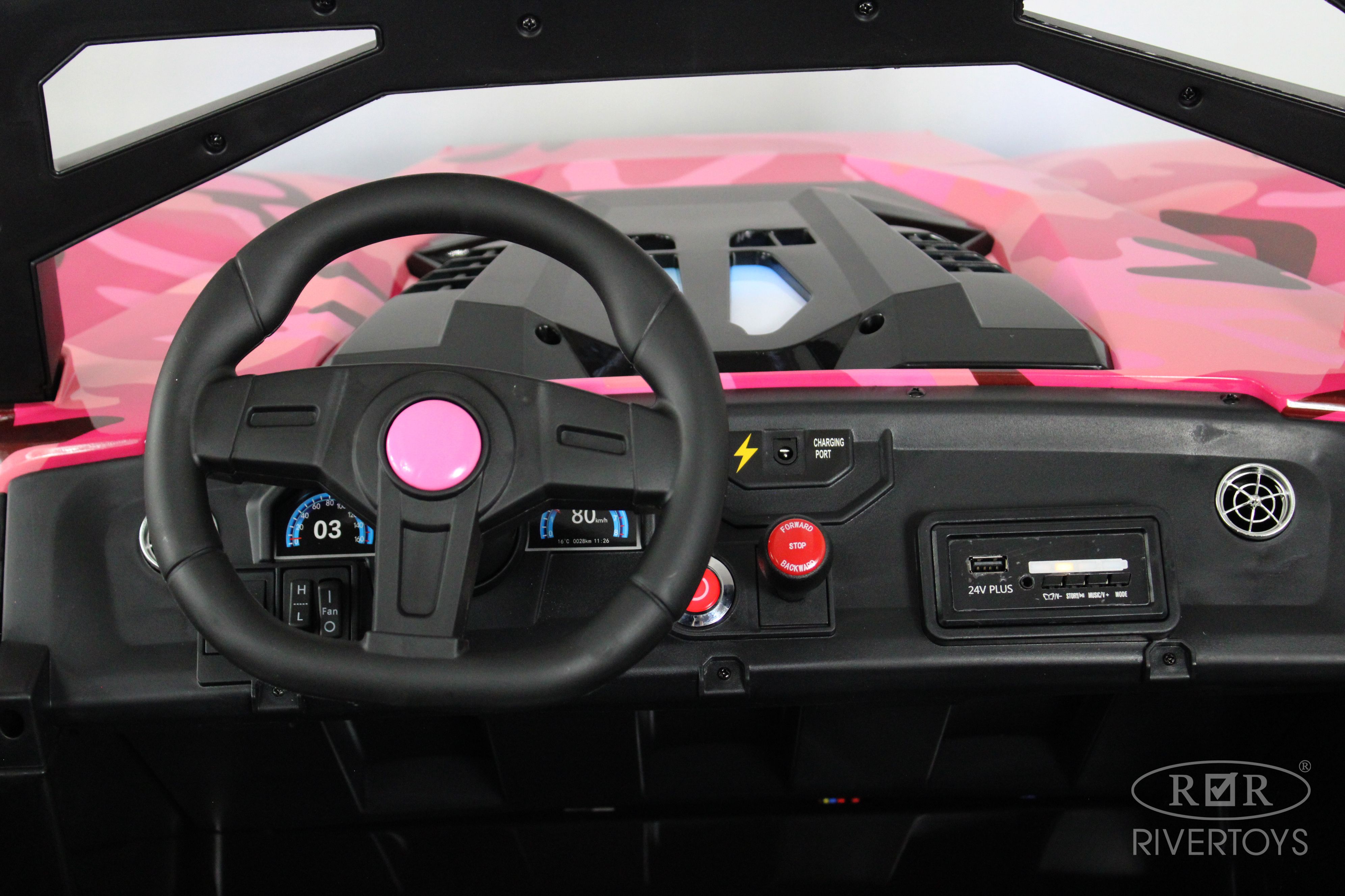 Электромобиль RIVERTOYS A707AA-LUX-NEW-PINK-CAMOUFLAGE С пультом ДУ - фото 14