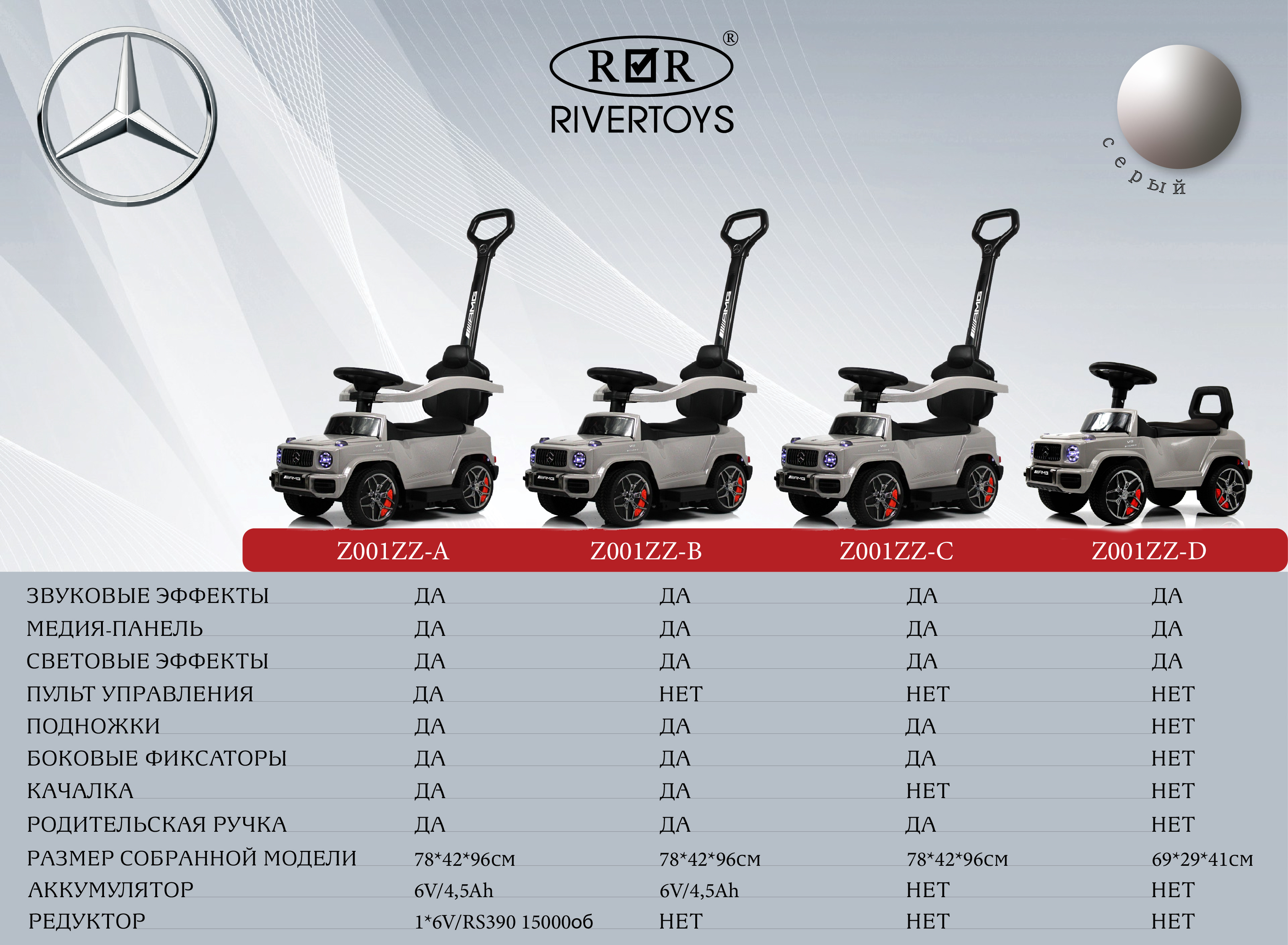 Каталка RIVERTOYS Mercedes-Benz G63 Grey Diamond серый - фото 29
