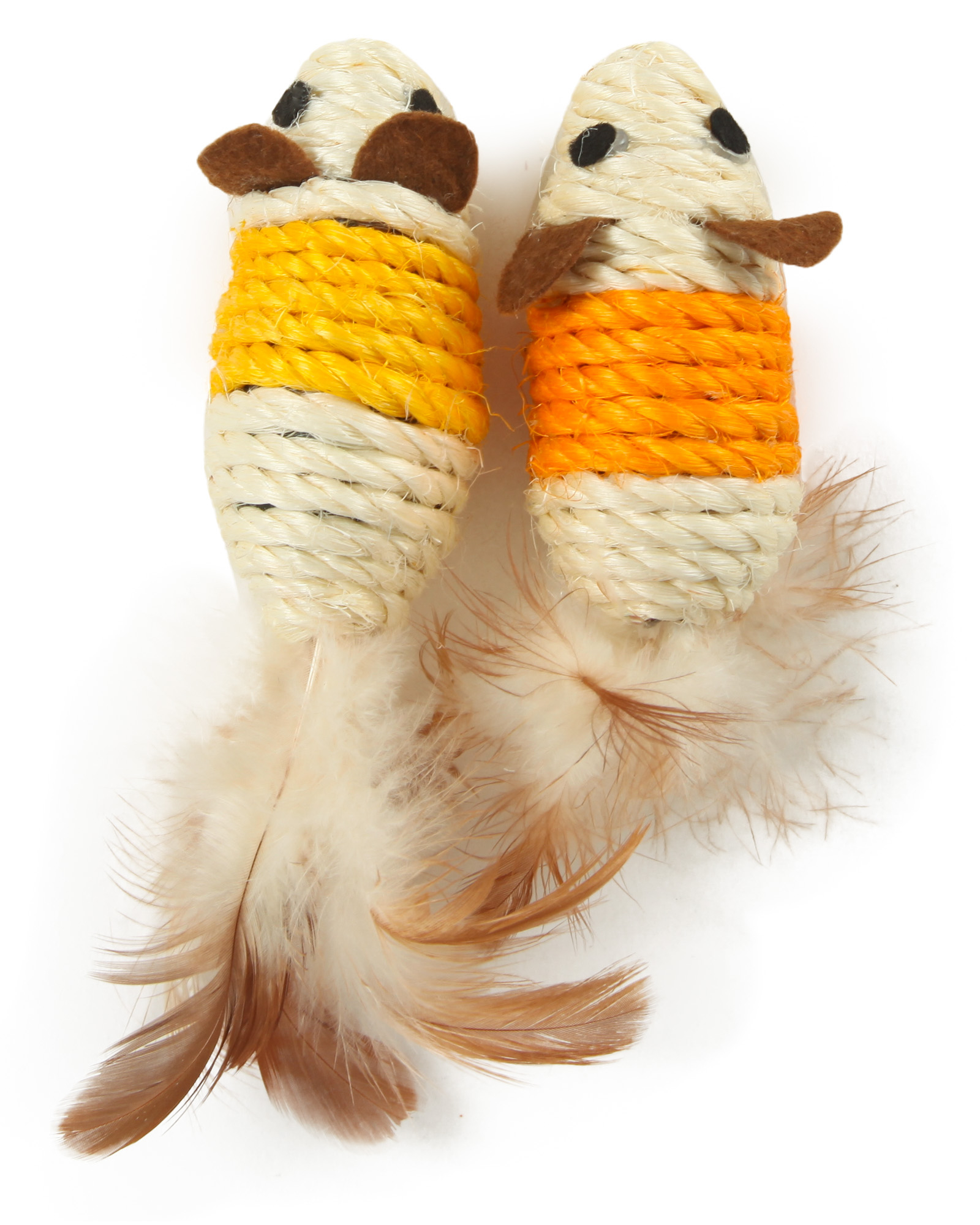 Изображение товара Игрушки для кошек Barbaks Мышки-норушки 2 шт 13 см натуральные перья сизаль