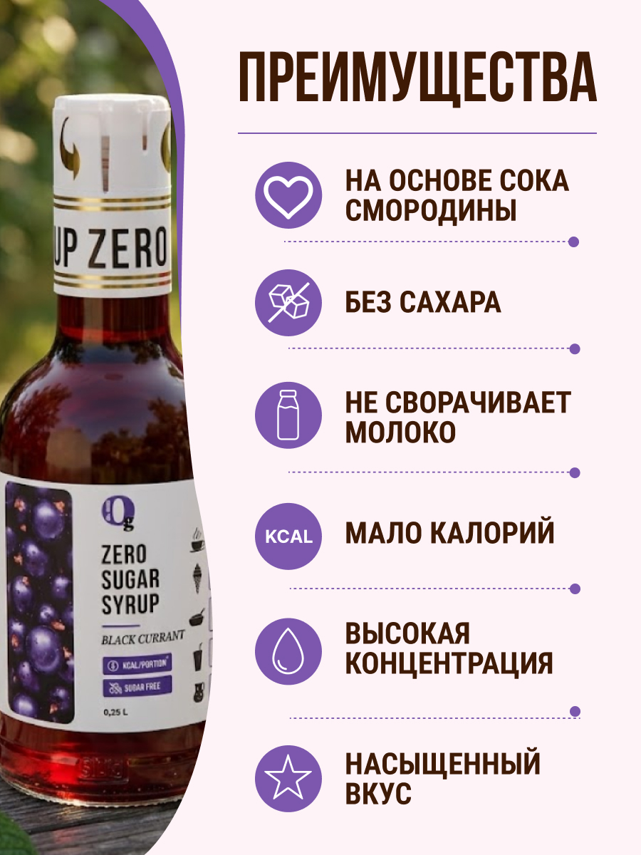 Сироп Ноль грамм без сахара для приготовления лимонада Черная смородина 250мл - фото 3