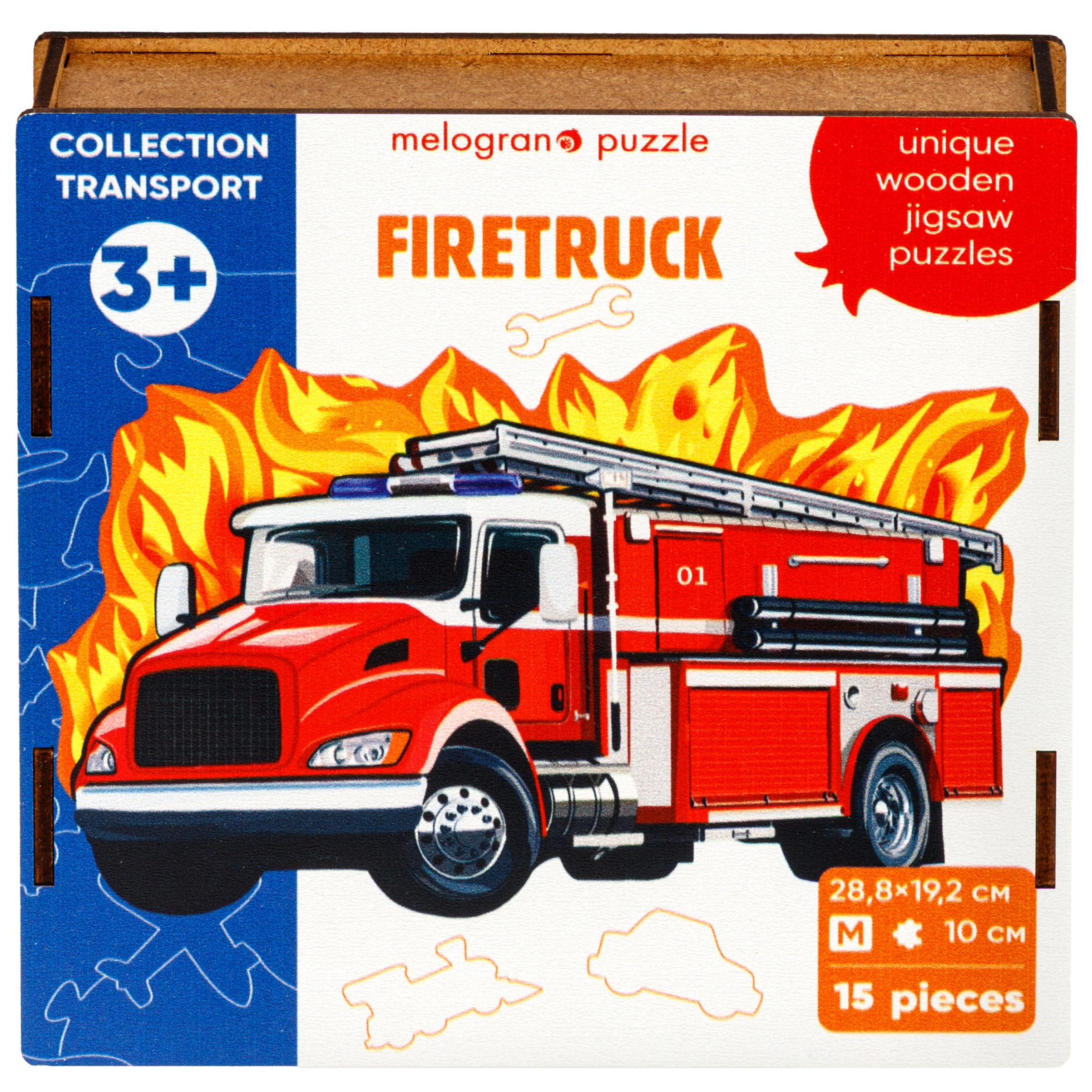 Пазл 1TOY Пожарная машина 15 деталей деревянный - фото 5