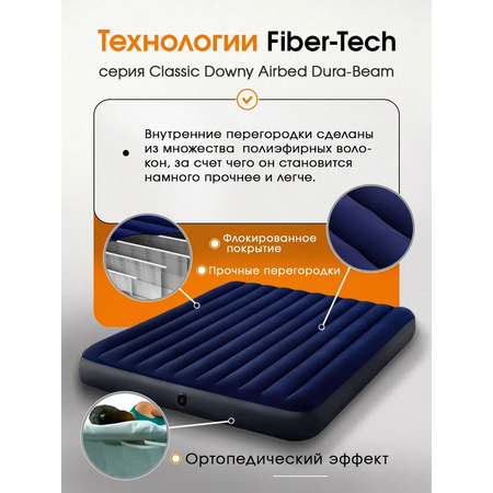 Матрас надувной Intex Classic Downy Airbed Fiber-tech / 183x203x25 см