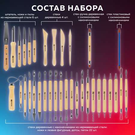 Набор аксессуаров для лепки Brauberg 42 шт.