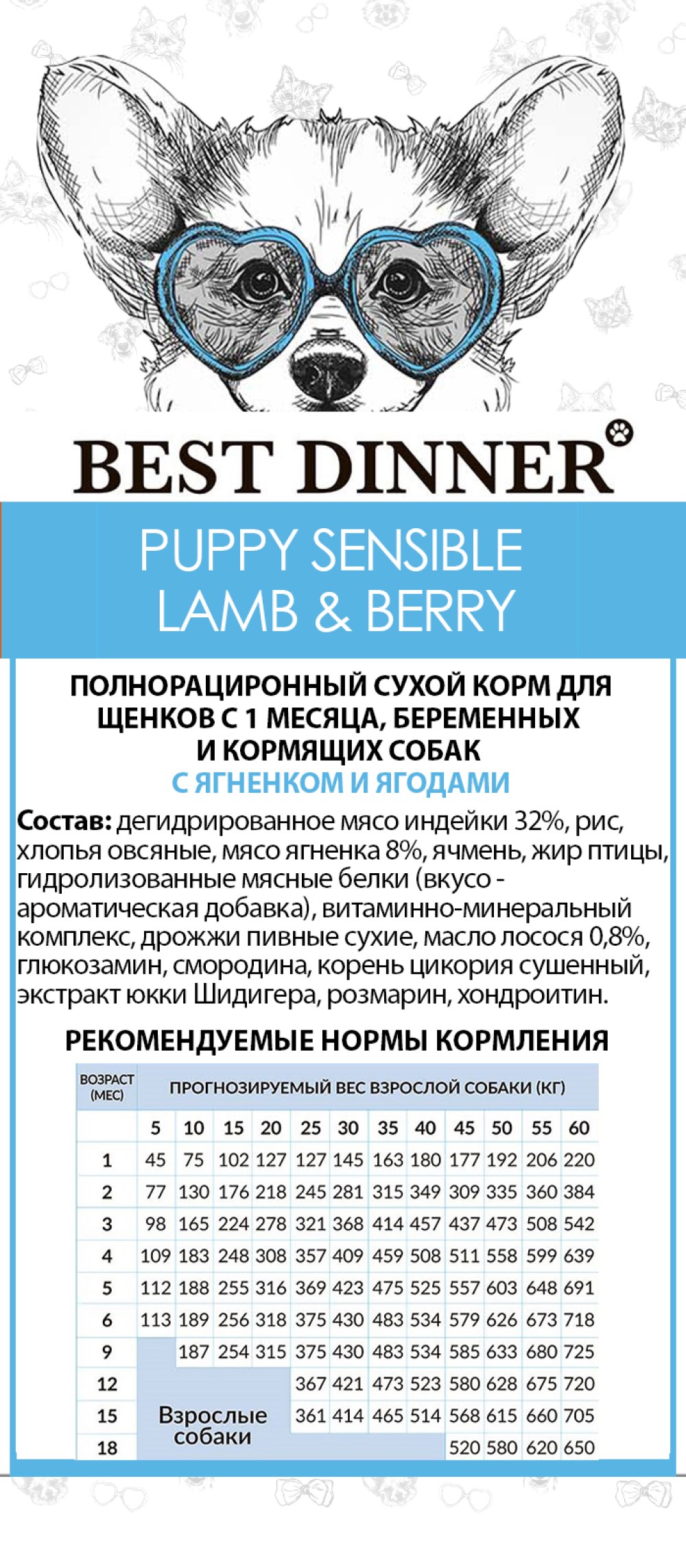 Корм сухой для собак Best Dinner для щенков, беременных и кормящих собак, с ягненком и ягодами, 3 кг - фото 2