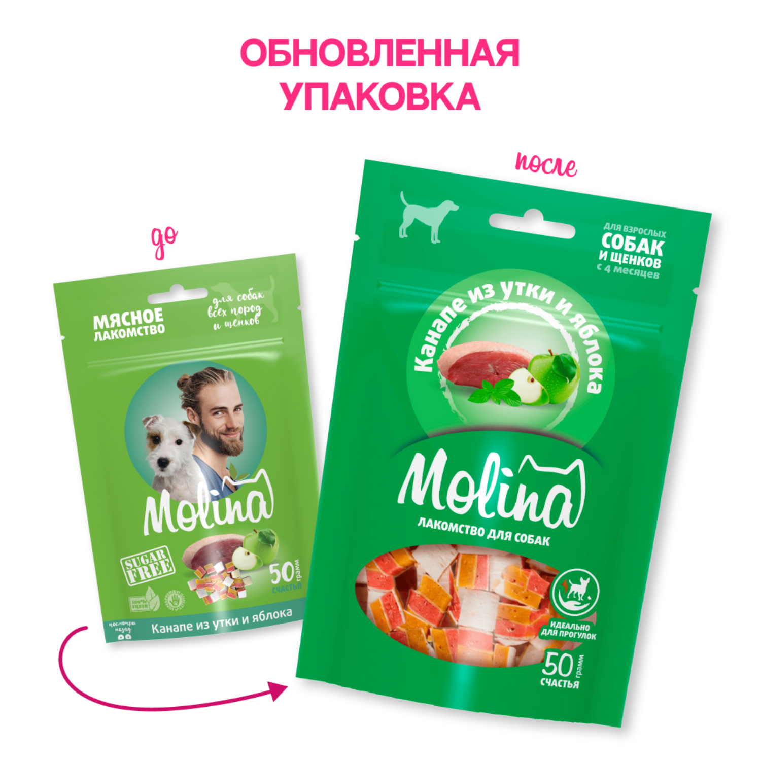 Лакомство для собак и щенков Molina канапе из утки и яблока 50г - фото 2