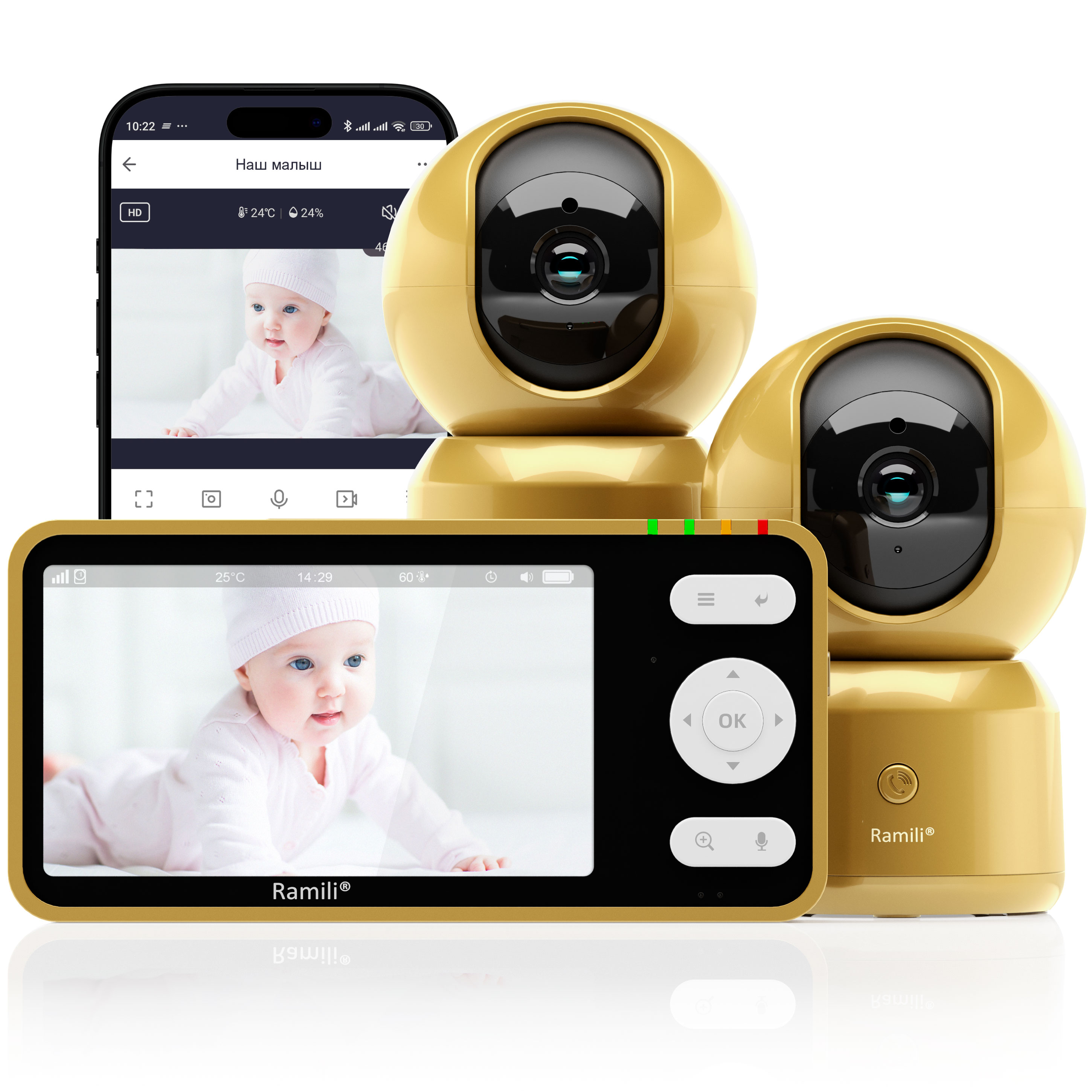 Видеоняня Ramili RV1500X2GOLD две камеры - фото 1