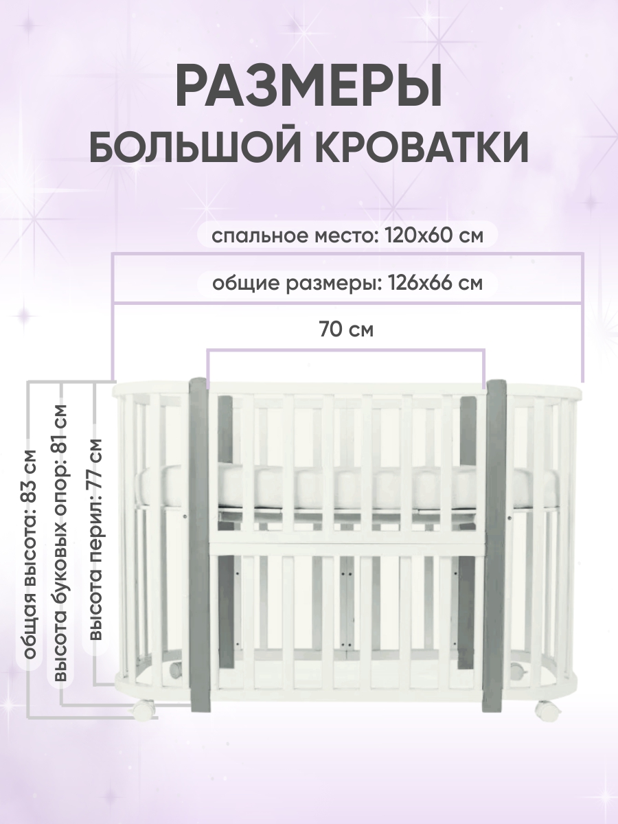 Детская кроватка Крошки Ни-Ки трансформер 5 в 1 овальная, поперечный маятник (белый, серый) - фото 7