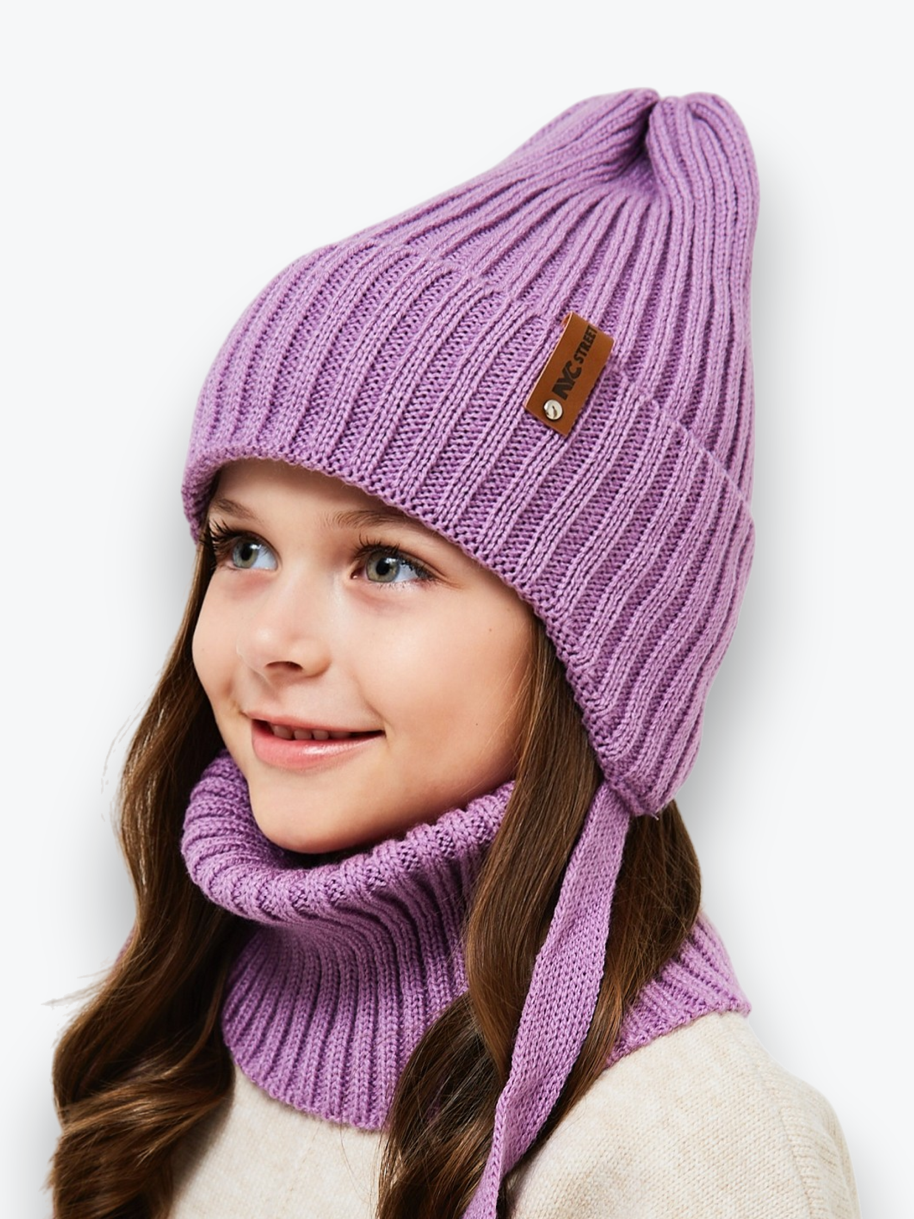 Шапка и снуд NYCkids NYC-H-56-zaviazki-lilac - фото 1