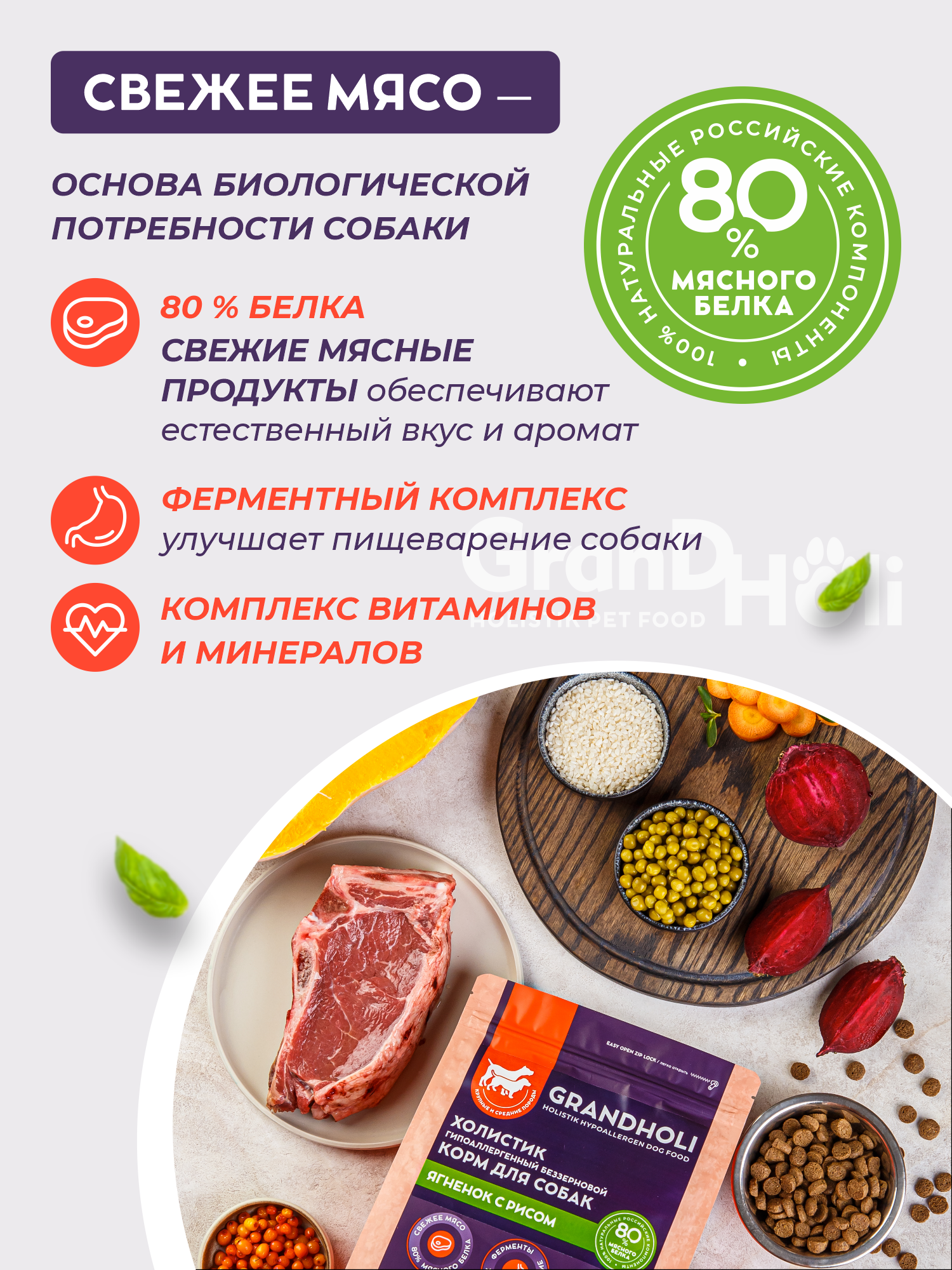 Сухой корм для собак GRANDHOLI Для крупных и средних пород Ягненок с рисом 12 кг - фото 7