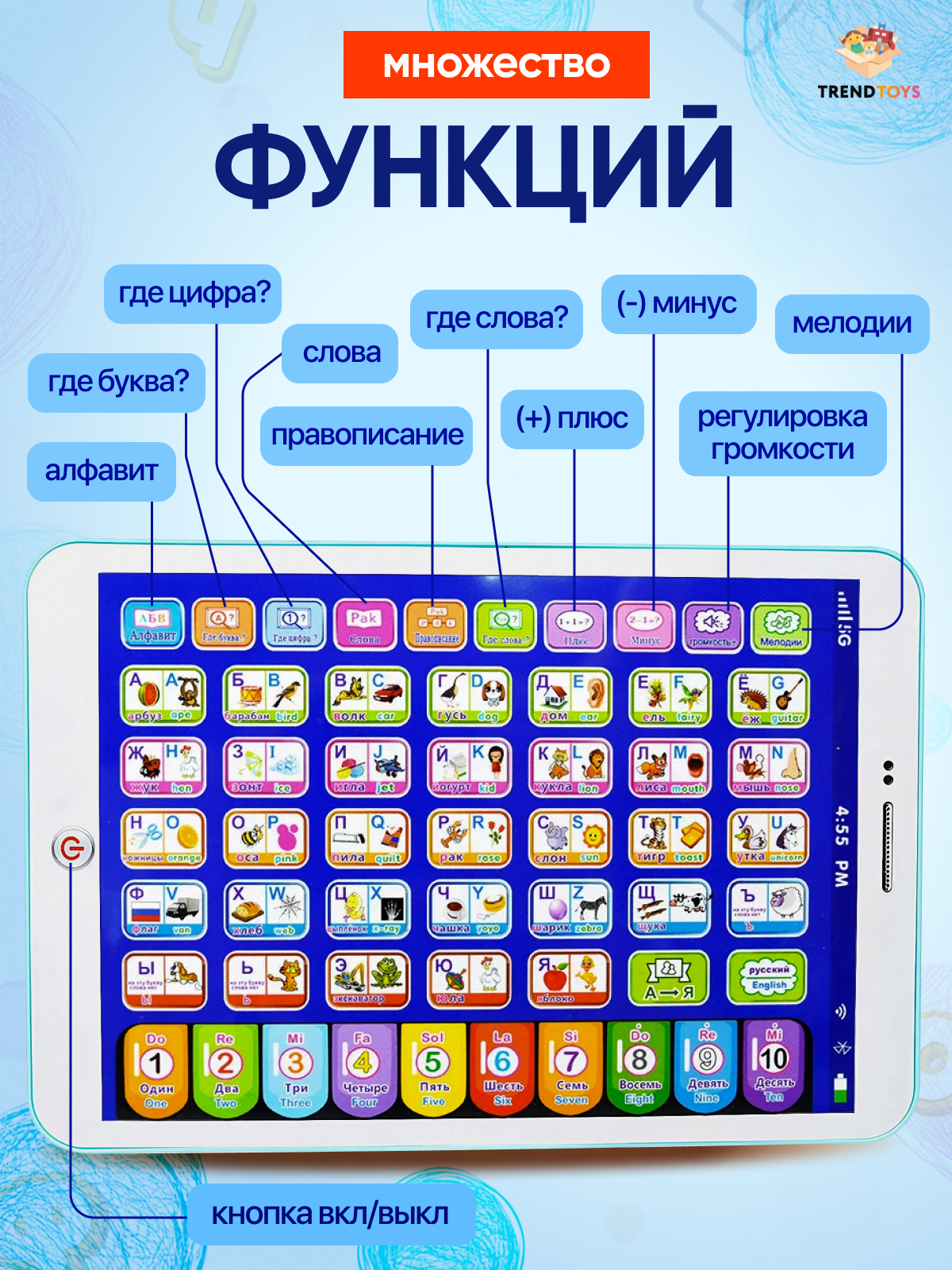 Планшет детский TrendToys развивающий интерактивный - фото 5