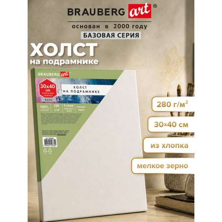 Холст для рисования Brauberg на подрамнике 30х40 см грунтованный 100% хлопок