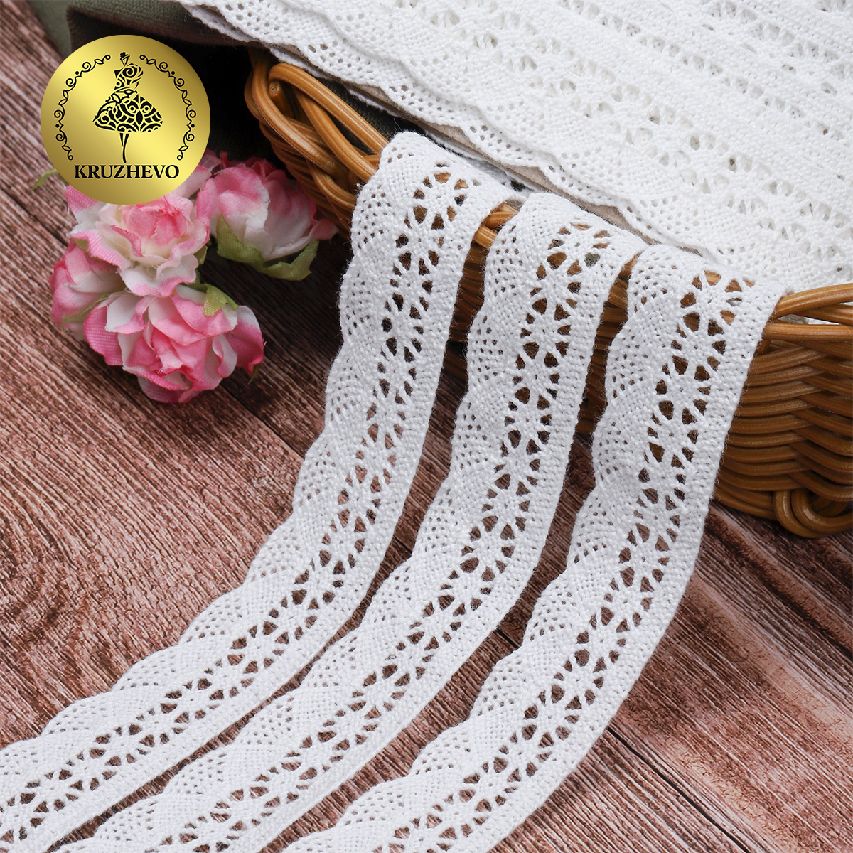 Кружево вязаное хлопковое KRUZHEVO 27мм цв.белый уп.10м - фото 4