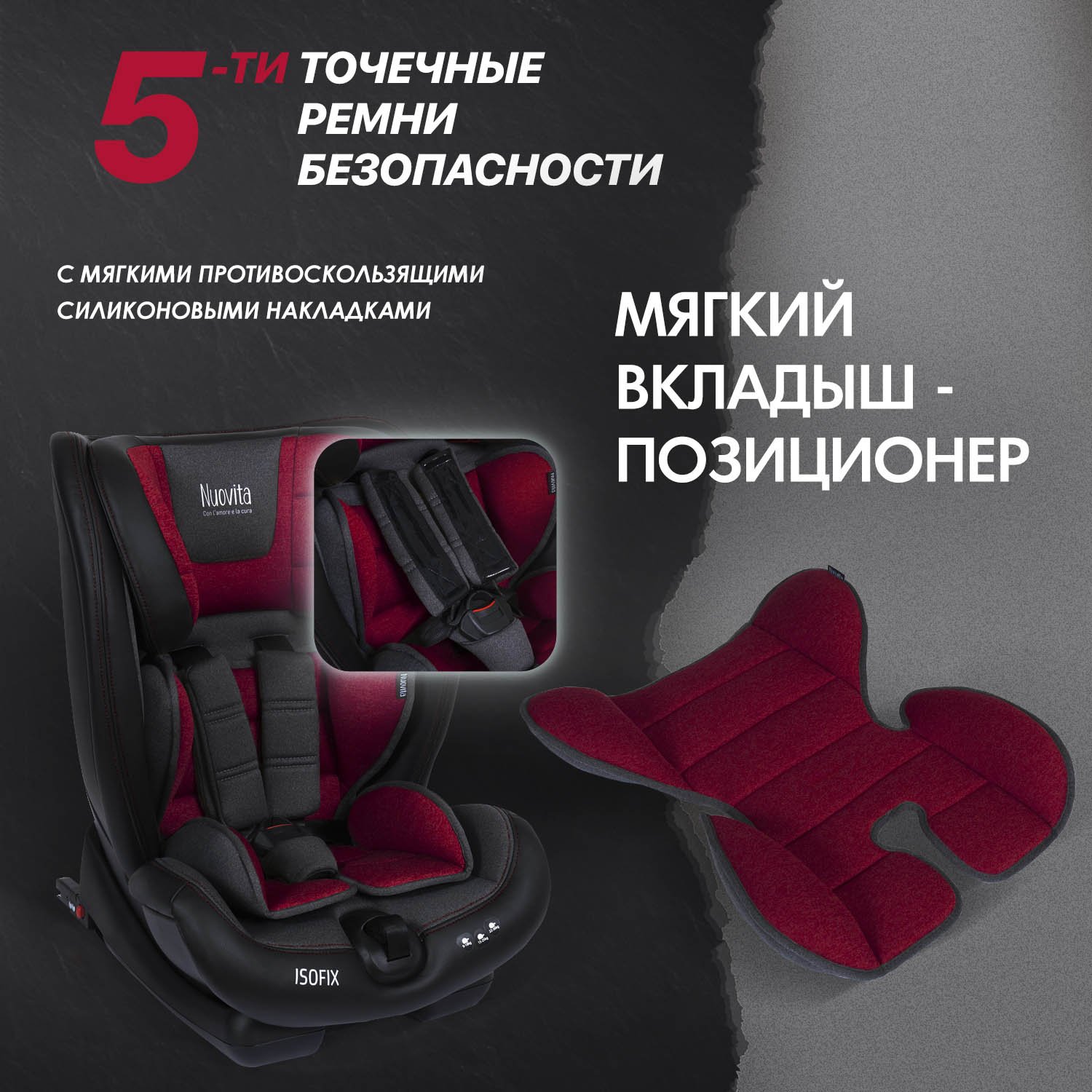 Автокресло Nuovita Maczione N123i-1 Isofix 1/2/3 (9-36 кг) бордовый - фото 8