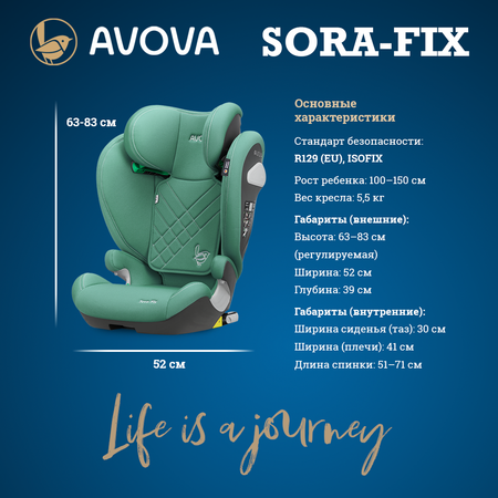 Автокресло Avova Sora-Fix Isofix 2/3 (15-36 кг) зеленый