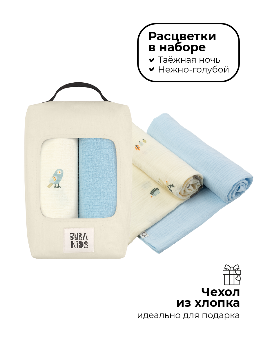 Пеленки муслиновые 2 шт BUBA KIDS Таежная ночь нежно-голубой 75х115 см - фото 5