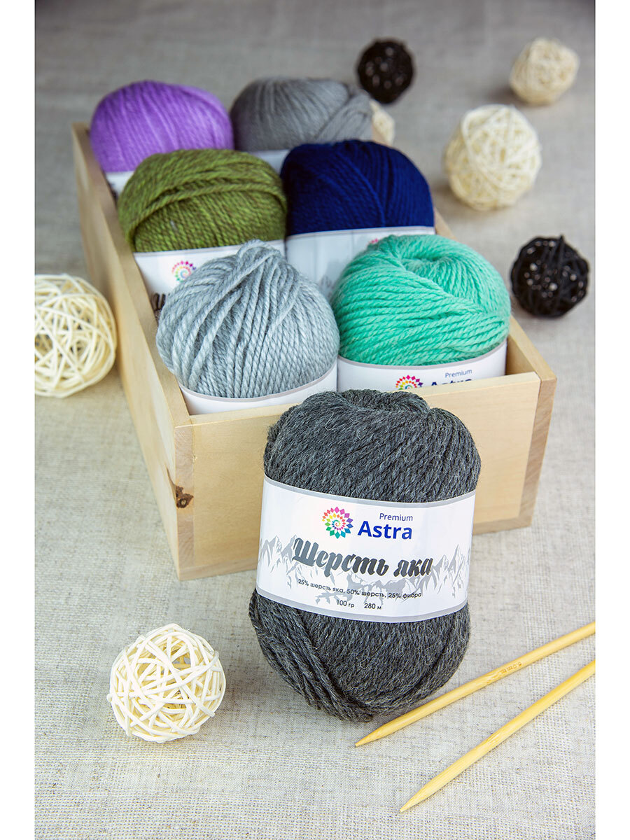 Пряжа Astra Premium Шерсть яка Yak wool теплая мягкая 100 г 120 м 14 графит 2 мотка - фото 14
