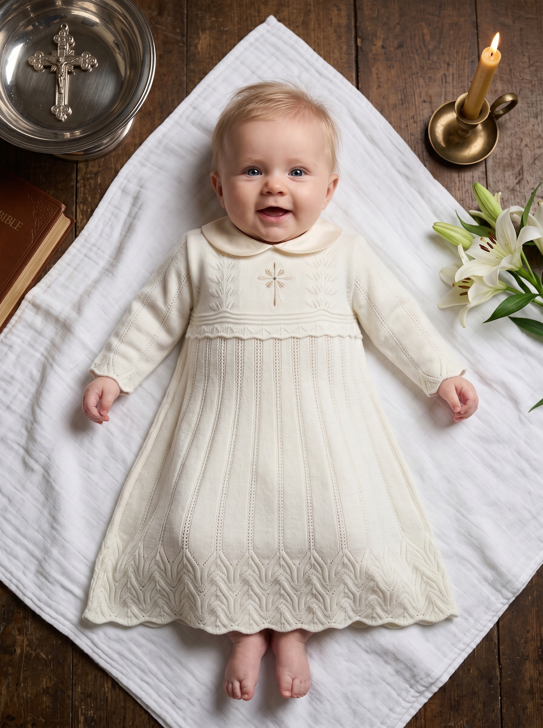 Платье для крещения Linas baby 4076 Платье Бежевый - фото 1