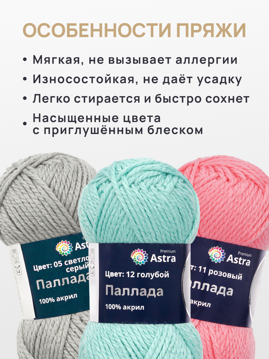 Пряжа Astra Premium Паллада акриловая 100 г 100 м 12 голубой 3 мотка - фото 5