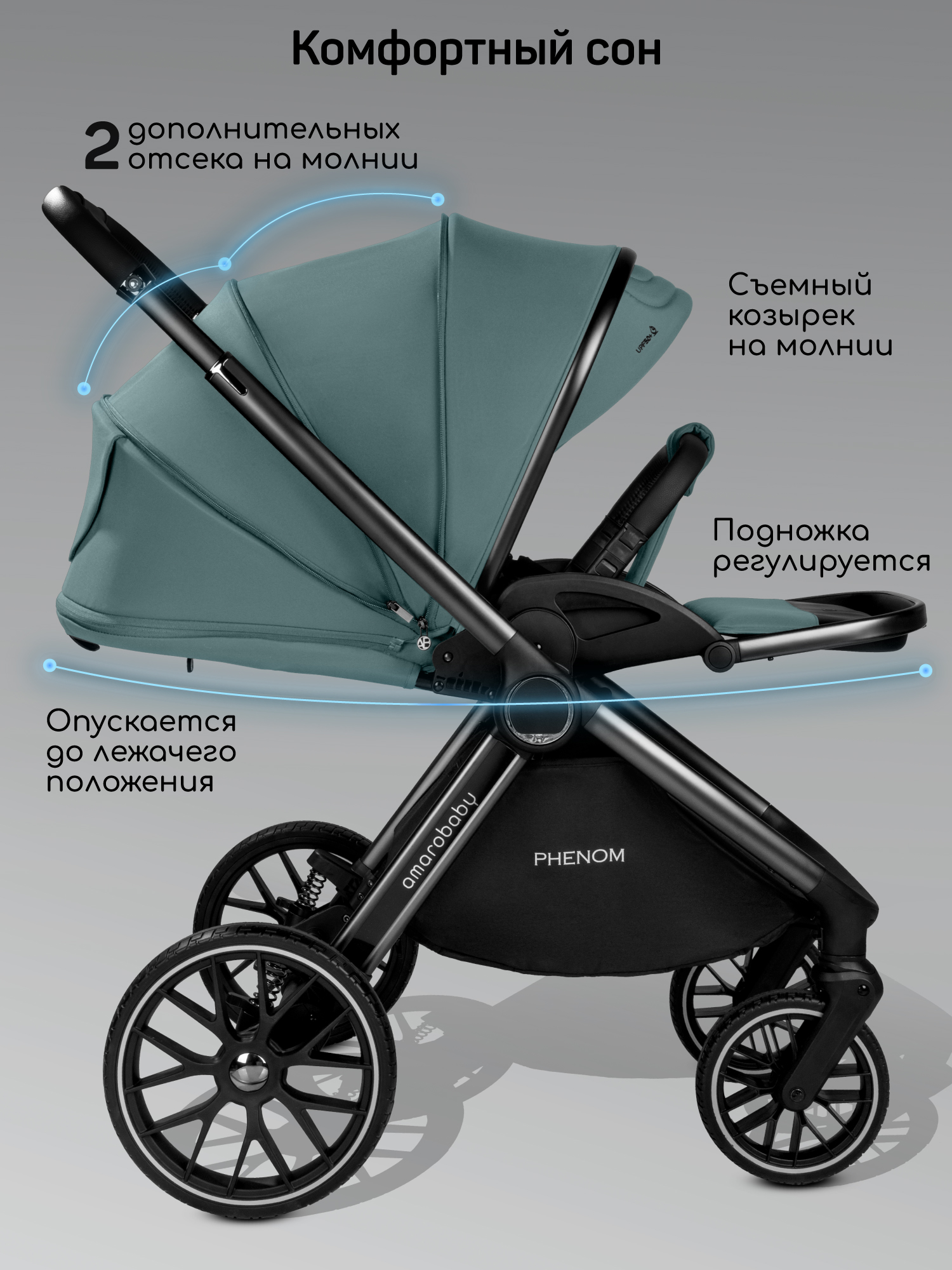 Коляска 2в1 Amarobaby Phenom голубой - фото 10