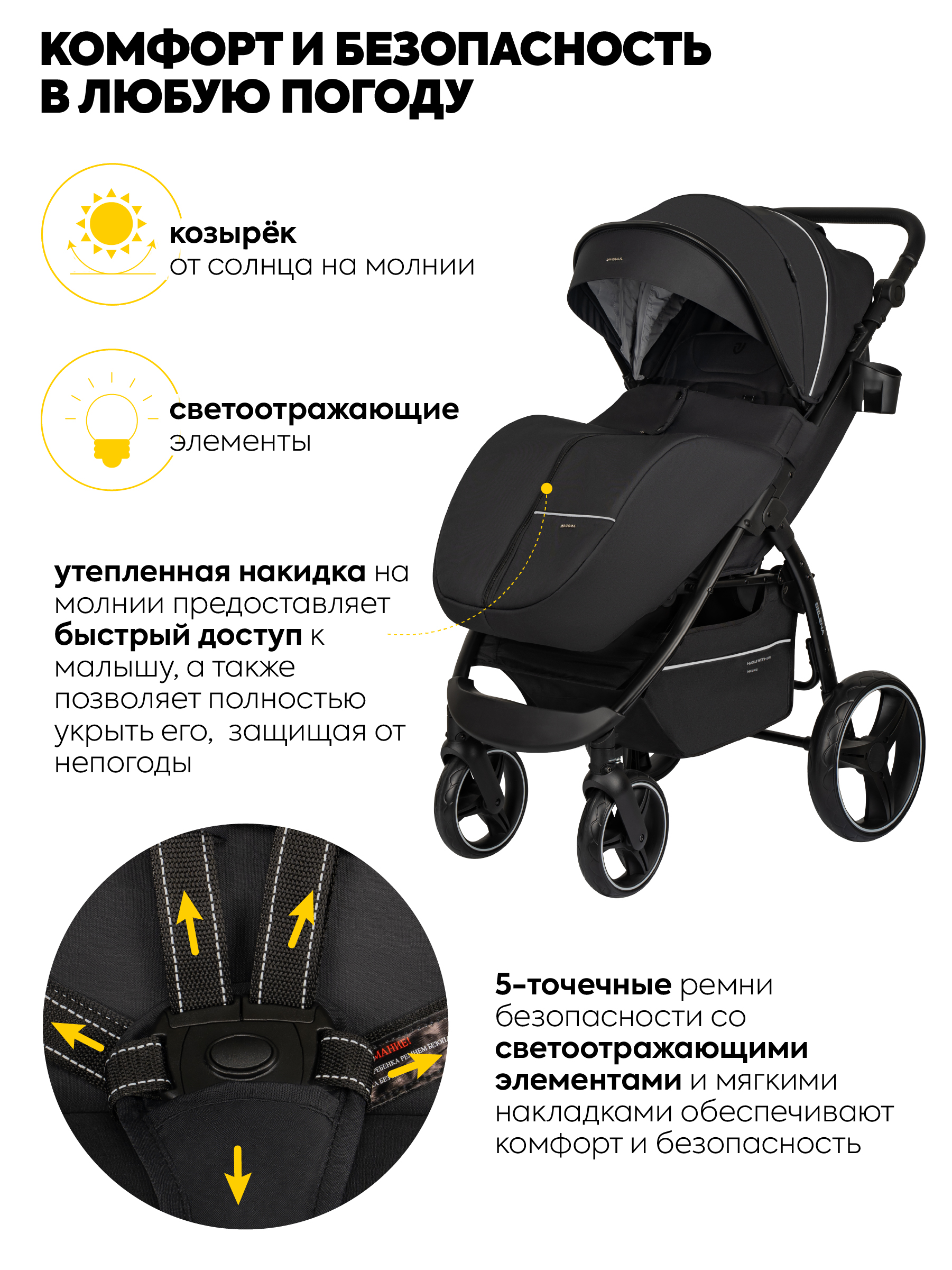Коляска прогулочная JOVOLA SELENA 2025 черный черный - фото 4
