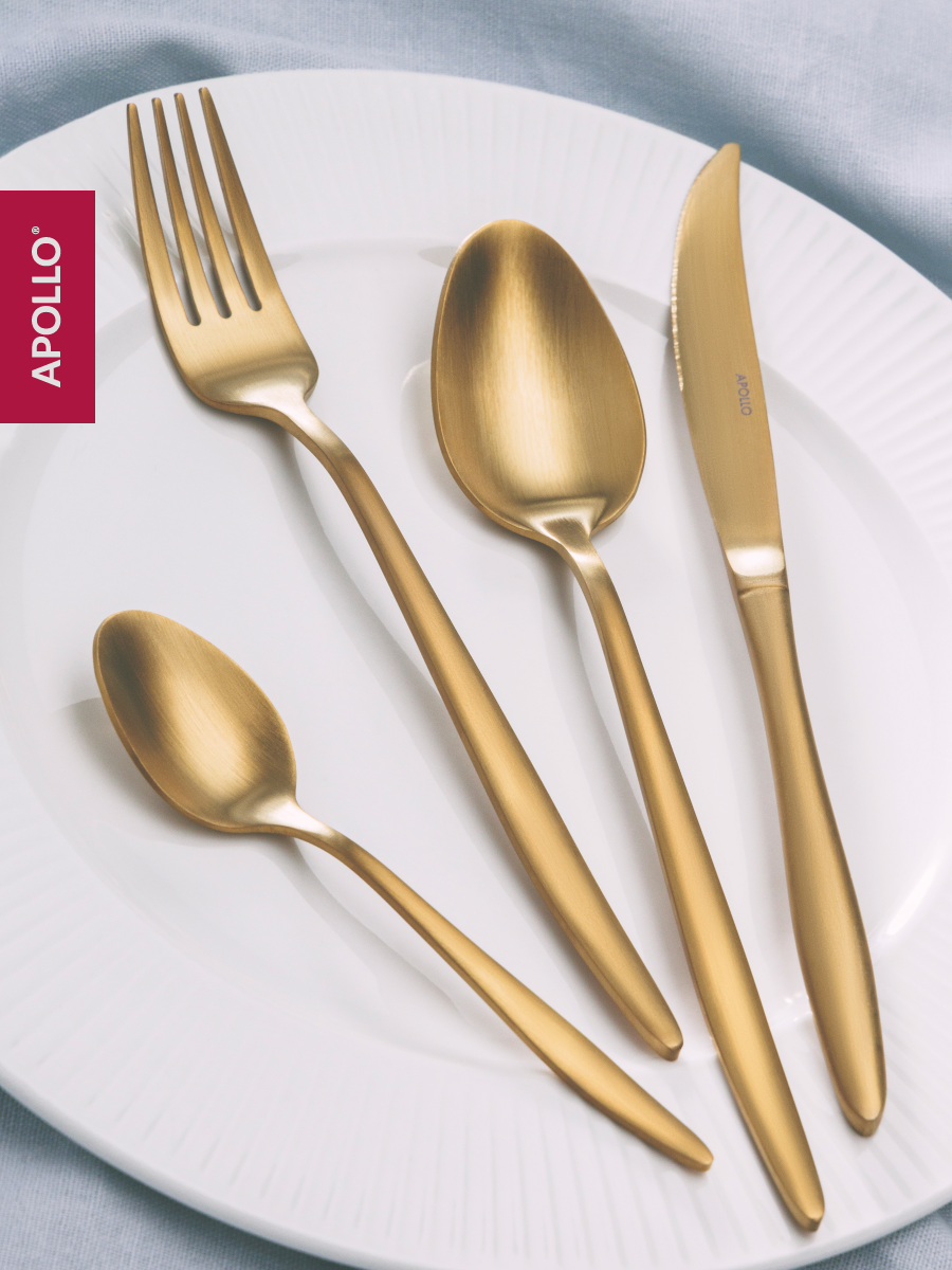 Набор столовых приборов APOLLO 16 предметов, золотой, матовые - фото 3