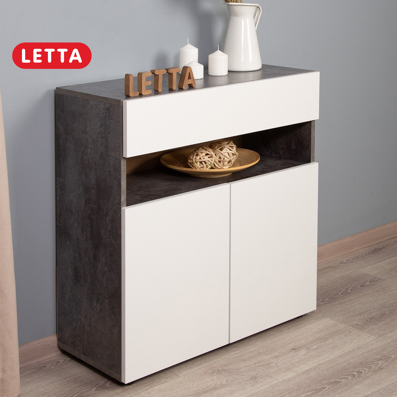 Комод LETTA Blues Цвет цемент темный молет белый 750х795х320 - фото 1