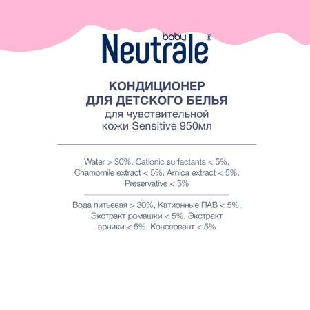 Кондиционер для белья Neutrale для детской одежы гипоаллергенный без запаха и фосфатов ЭКО 950мл