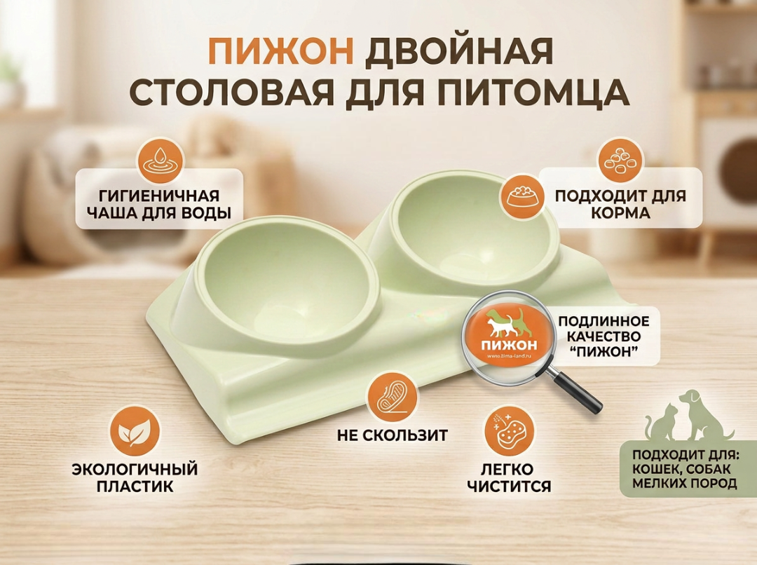 Миска Пижон пластиковая двойная 38х22х9 см зелёная 400 мл - фото 1