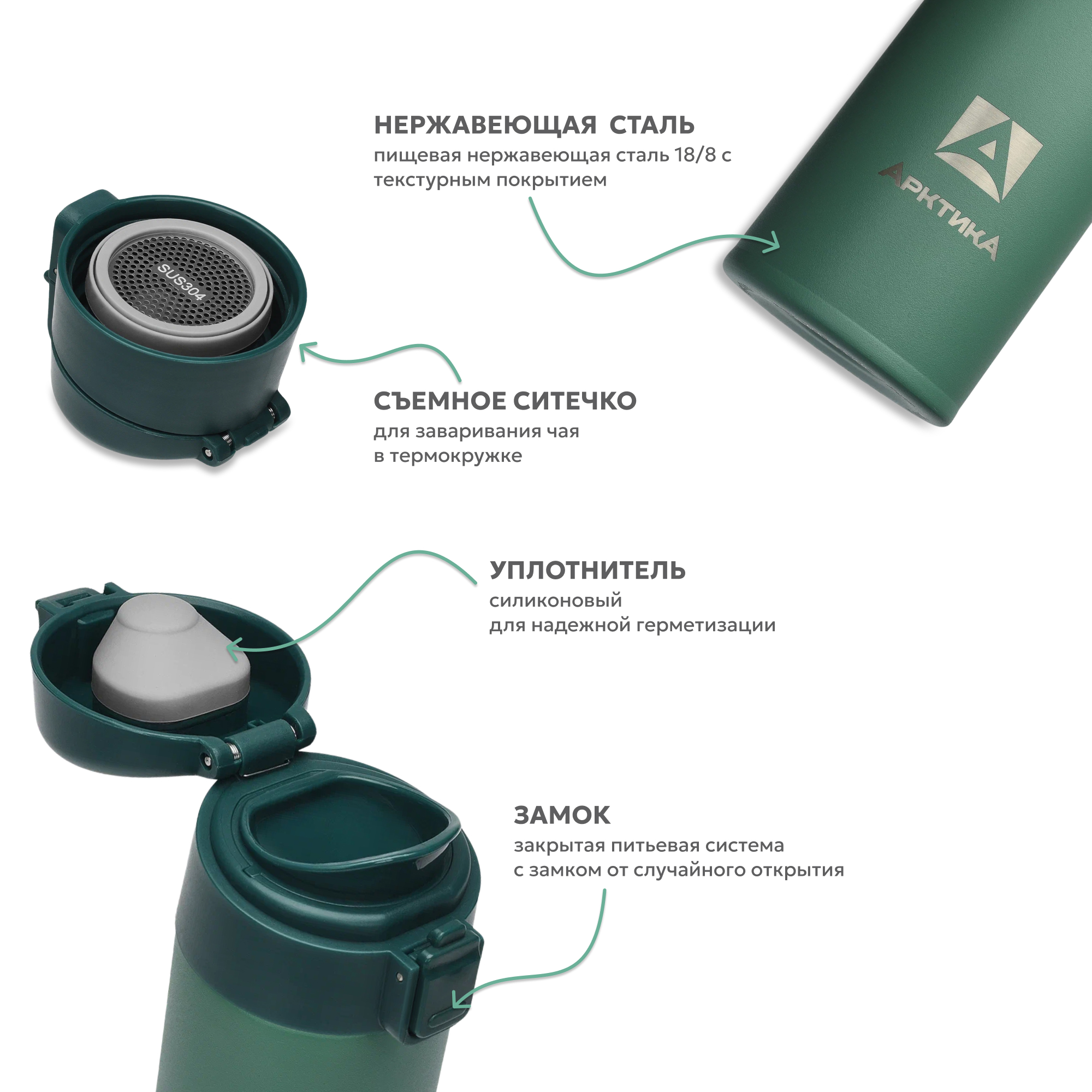 Термокружка Арктика 703-470 хвоя с ситечком - фото 3