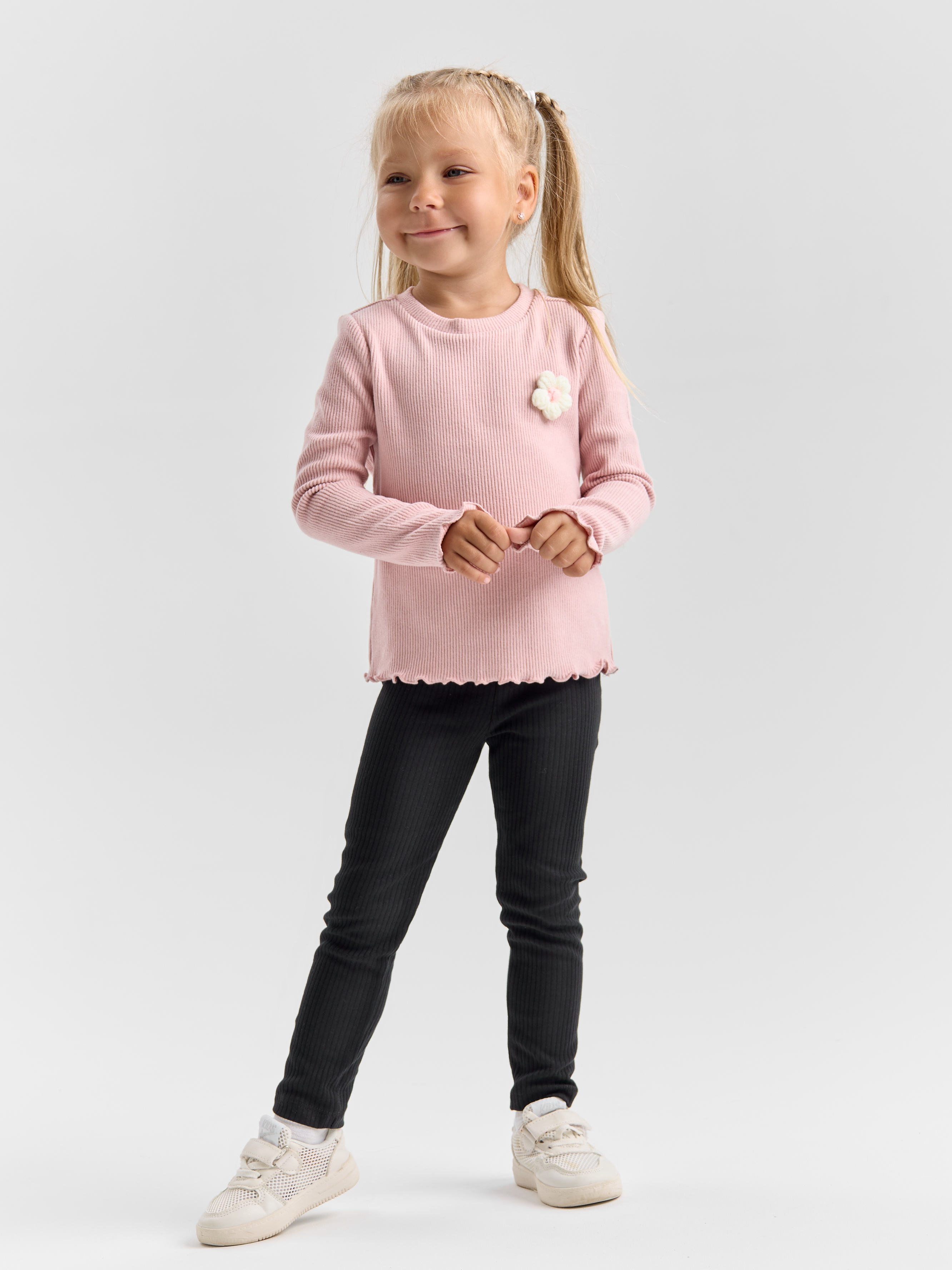 Леггинсы LEVA леггинсы для девочки_рубчик черный_белый - фото 1