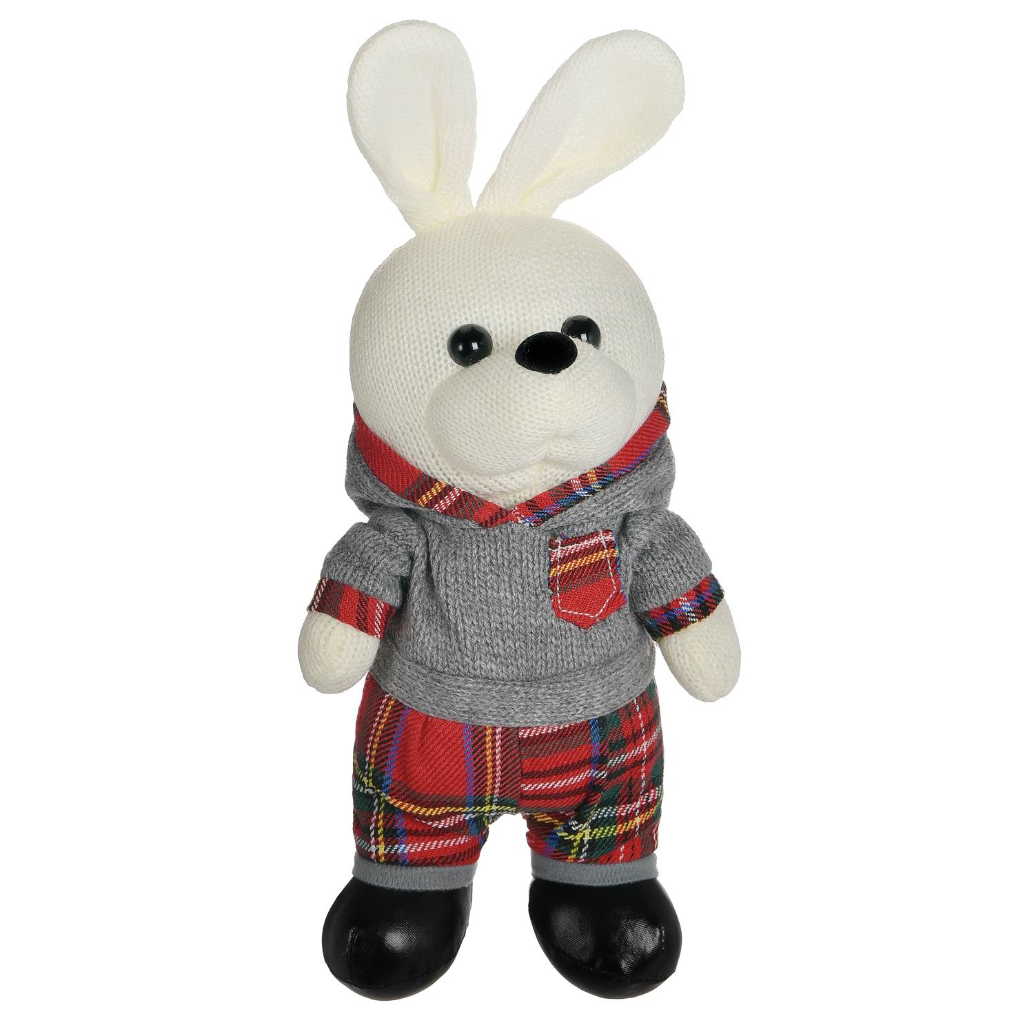 Мягкая игрушка Knitted Abtoys Зайка вязаный мальчик в сером худи 22см - фото 3