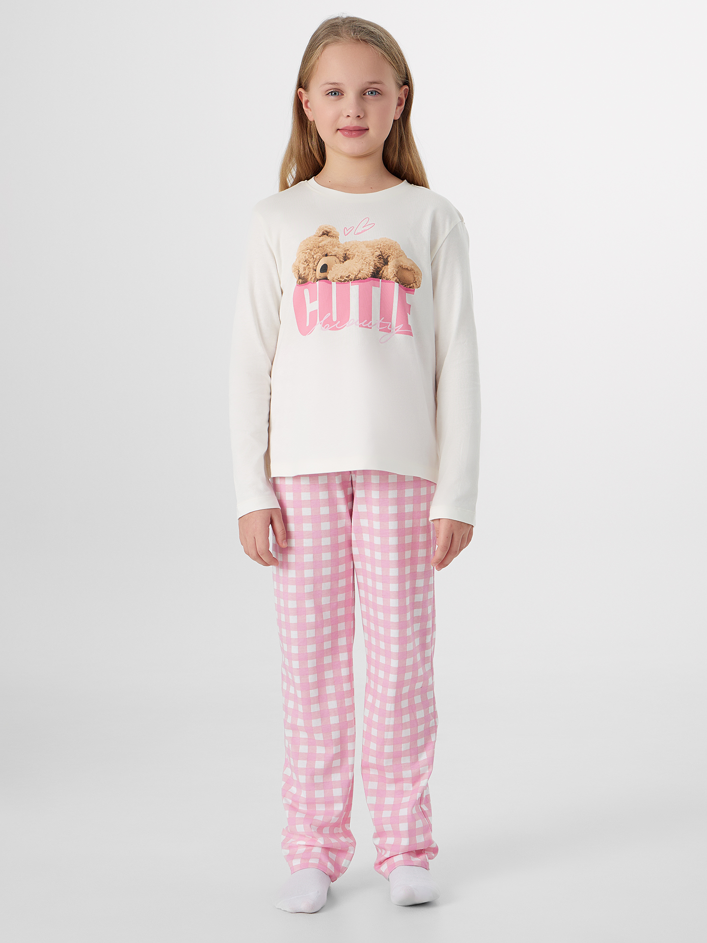 Пижама Mark Formelle (Марк Формэль) 567755/св.молочный +бело -розовая клетка - фото 1