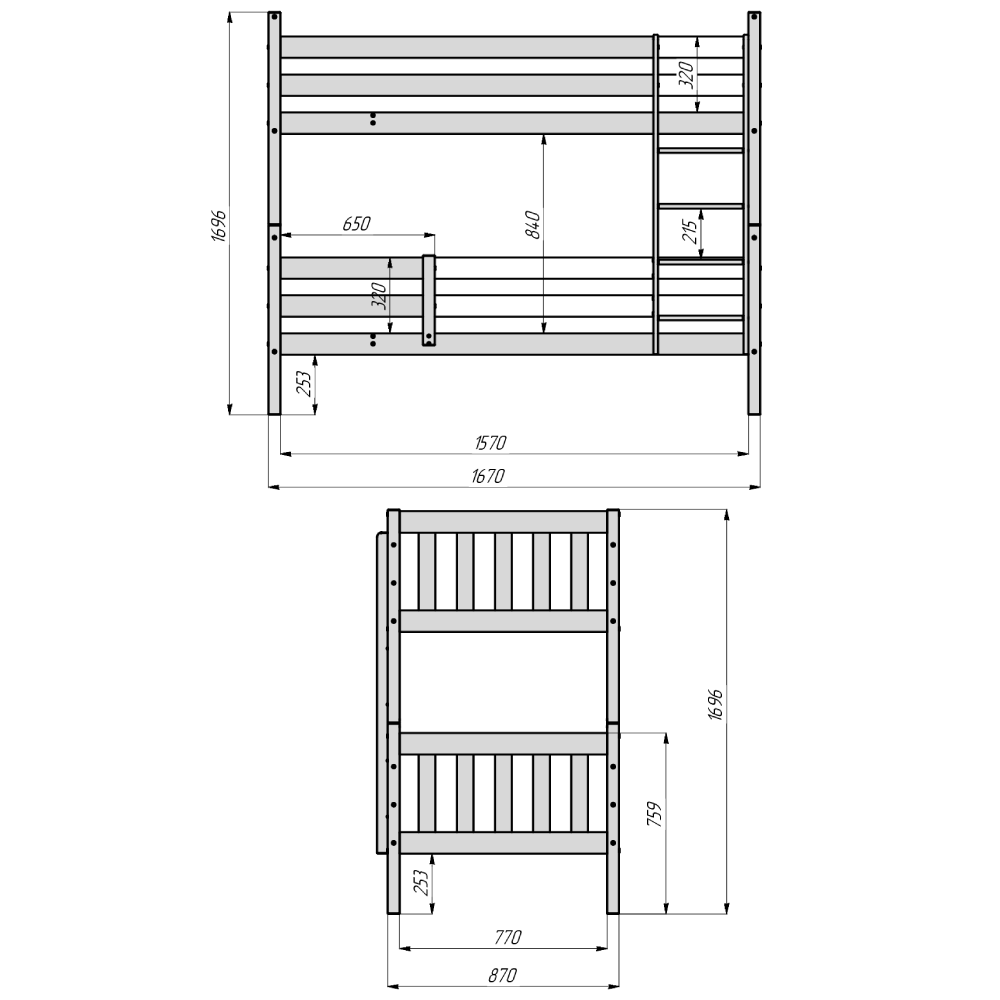 Кровать двухъярусная Савушка деревянная 80х160 без окрашивания - фото 9
