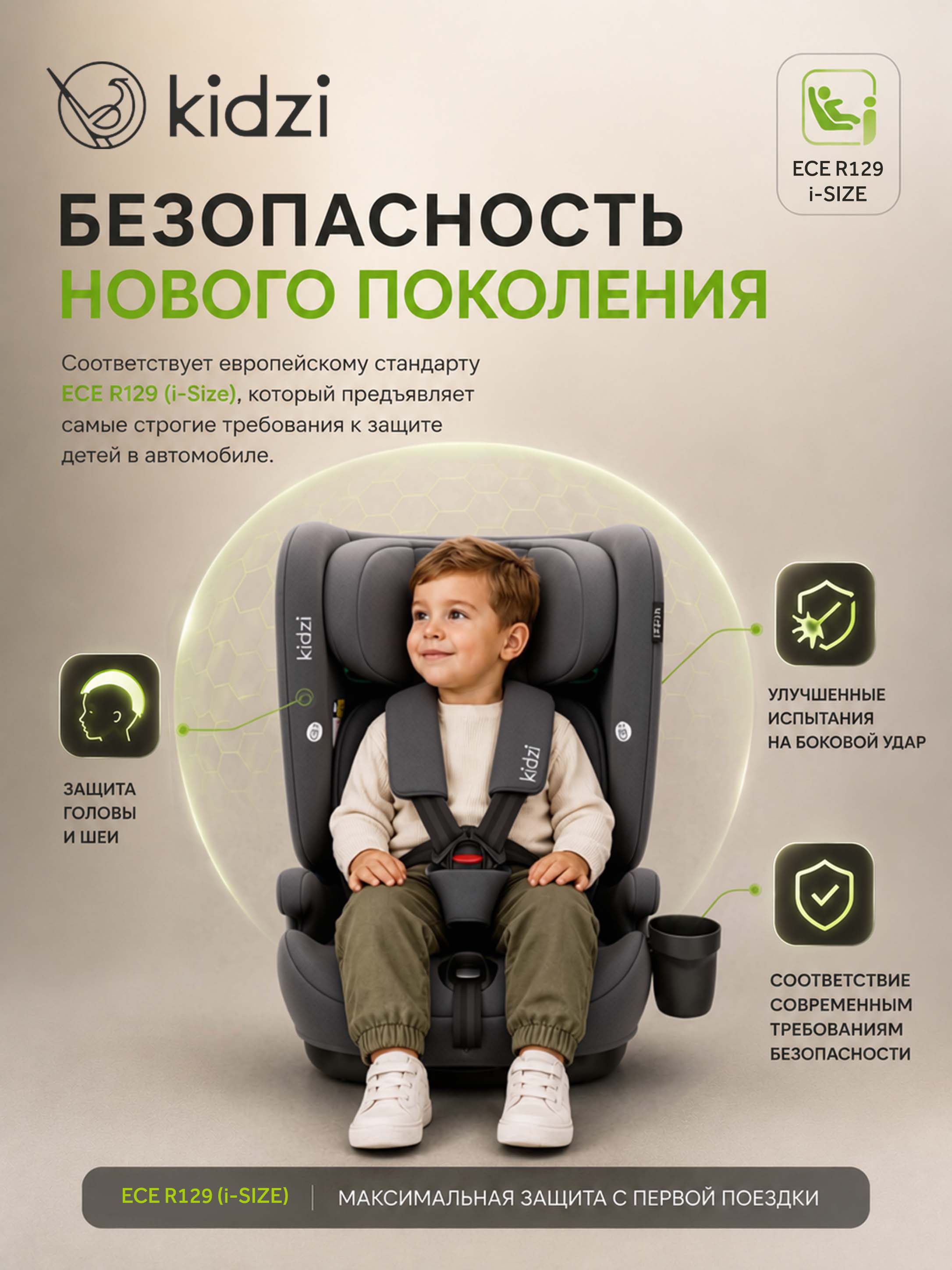 Автокресло Kidzi ORIO i-SIZE Isofix 1/2/3 (9-36 кг) серый - фото 2