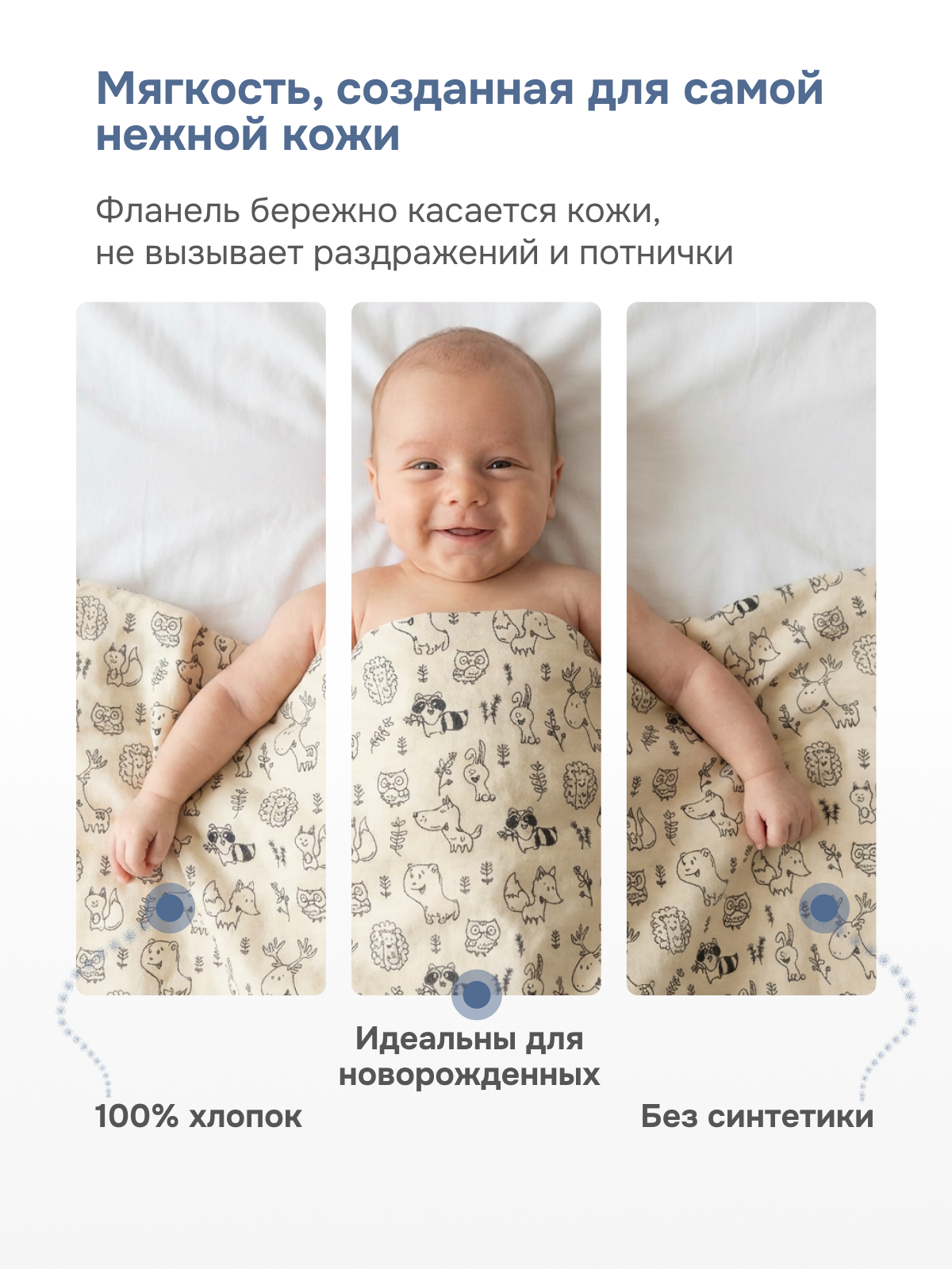 Пелёнка Чудо-Чадо Сыночку/Зверушки фланель 85х120 см 4 шт. - фото 3