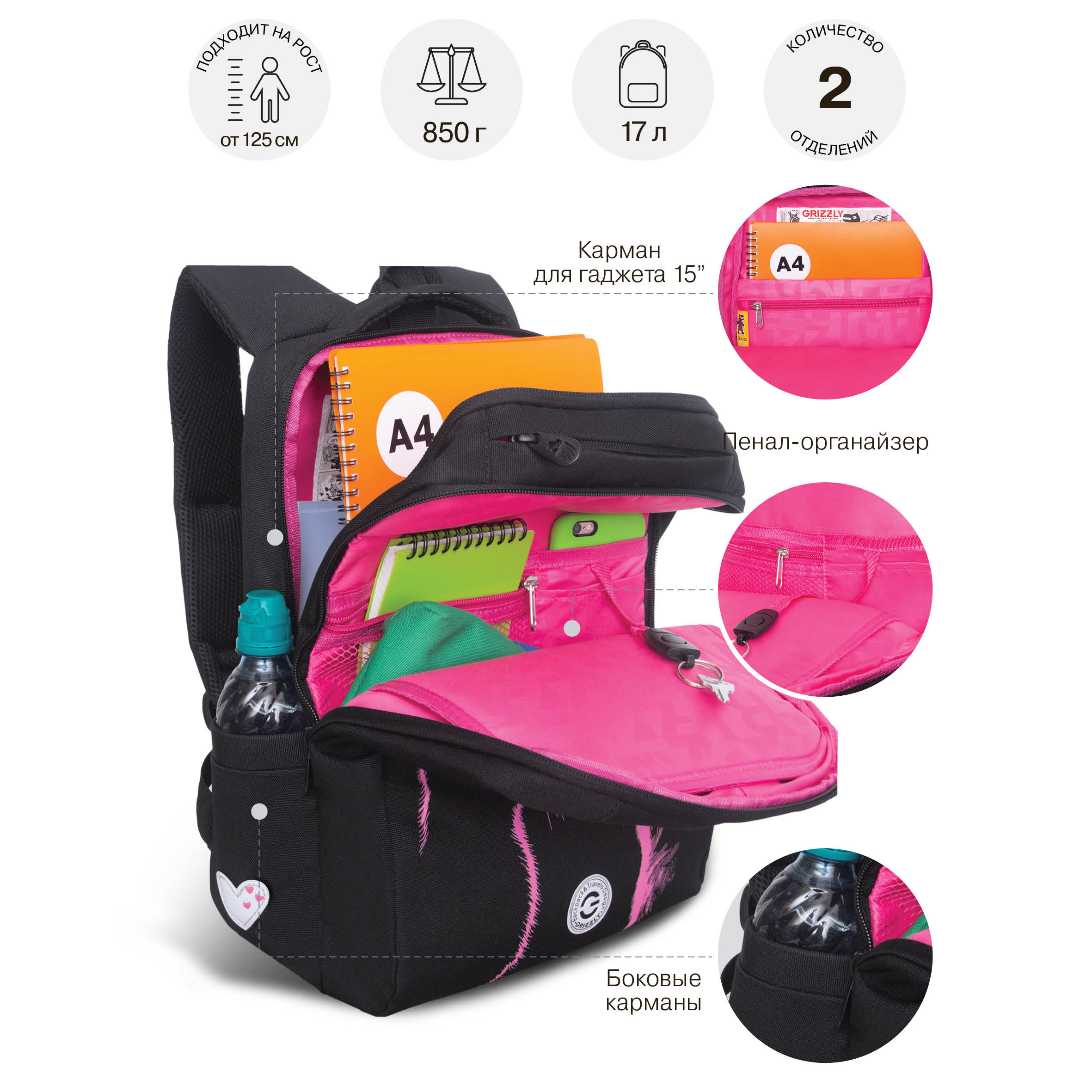 Рюкзак Grizzly для девочки - фото 8