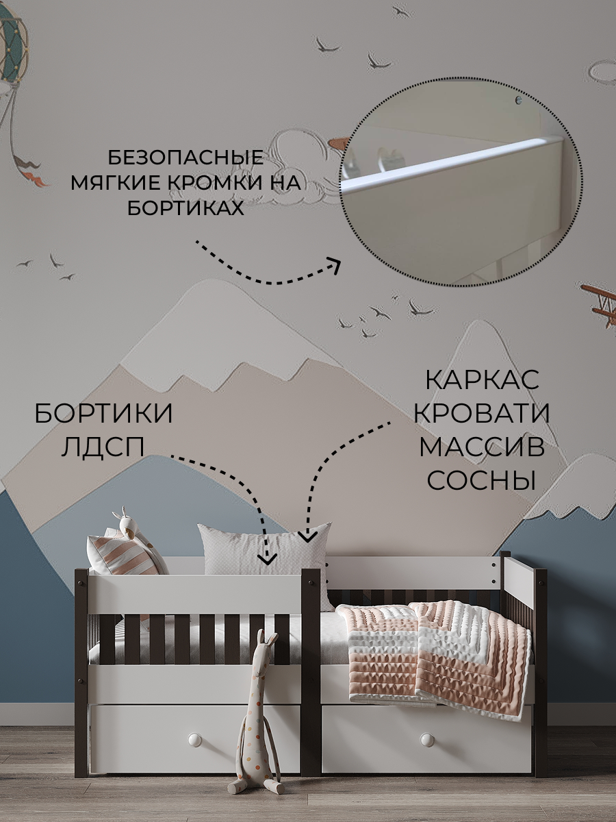 Детская кровать Moms charm с бортиком 140 на 70см (белый/венге) - фото 4