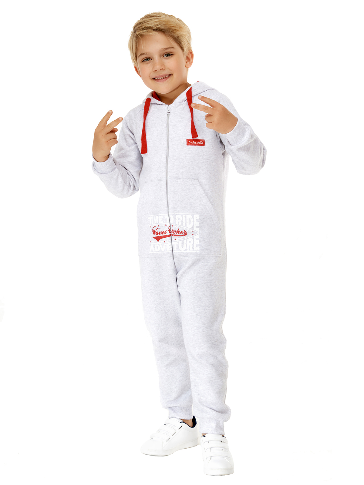 Комбинезон Lucky Child 88-30пф/0-2/светло-серый - фото 1