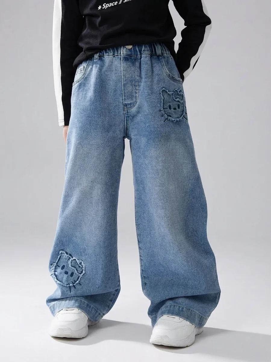 Джинсы iUkoworld Джинсы палаццо детские широкие на резинке - фото 2