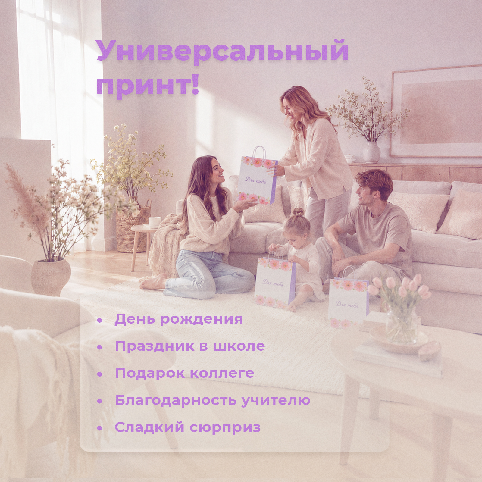 Набор подарочных пакетов Gift Mania с ручками для девушек Для тебя 5 шт 32 х 26 х 12 см - фото 2