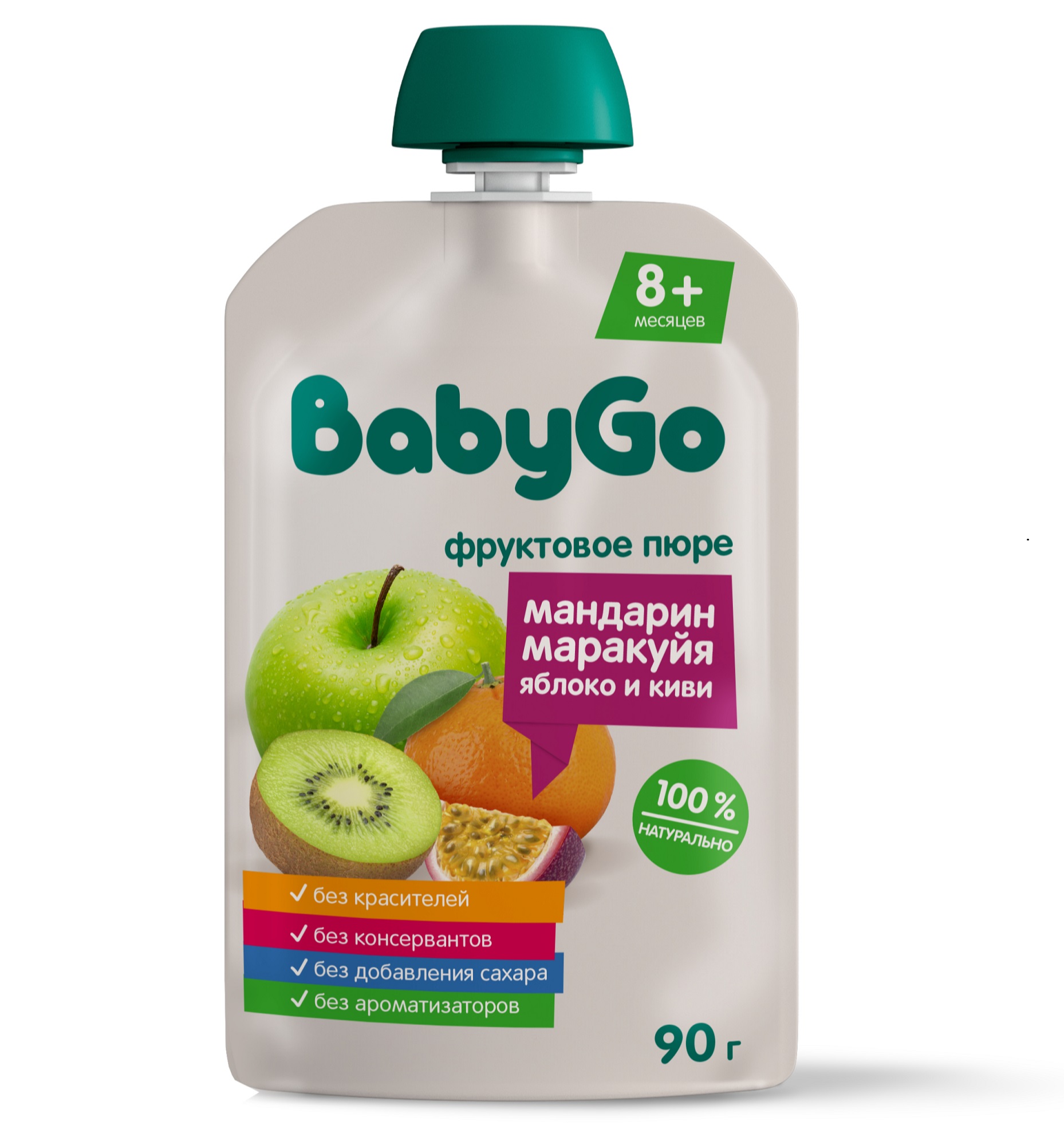 Пюре BabyGo яблоко-мандарин-киви-маракуйя с 8 мес 90 г - фото 1