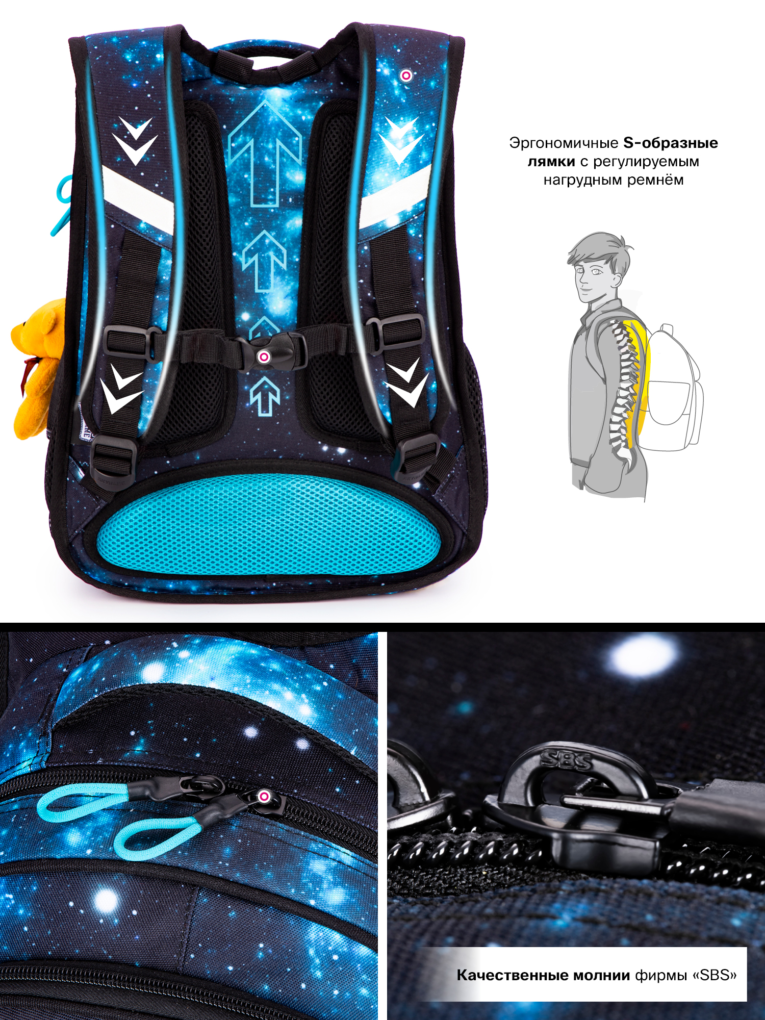 Рюкзак SkyName 17л анатомическая спинка+мишка - фото 11