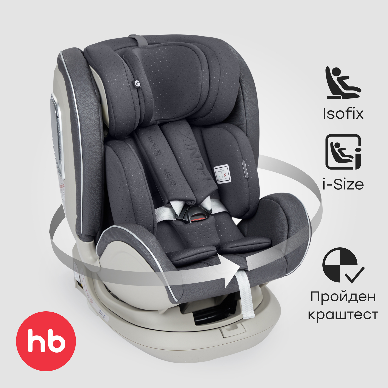 Автокресло Happy Baby I-Unix Isofix 0+/1/2/3 (0-36 кг) серый - фото 1